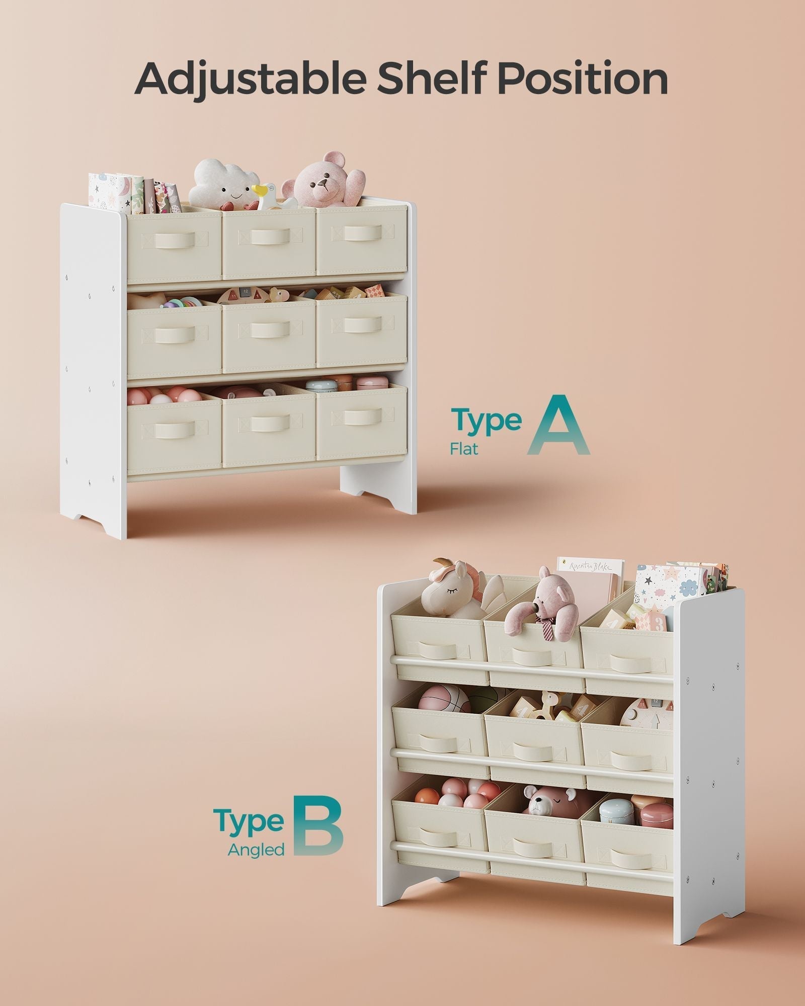 Kids Toy Organiser - 9 Spacious Boxes - Non-Woven Fabric - Cloud White