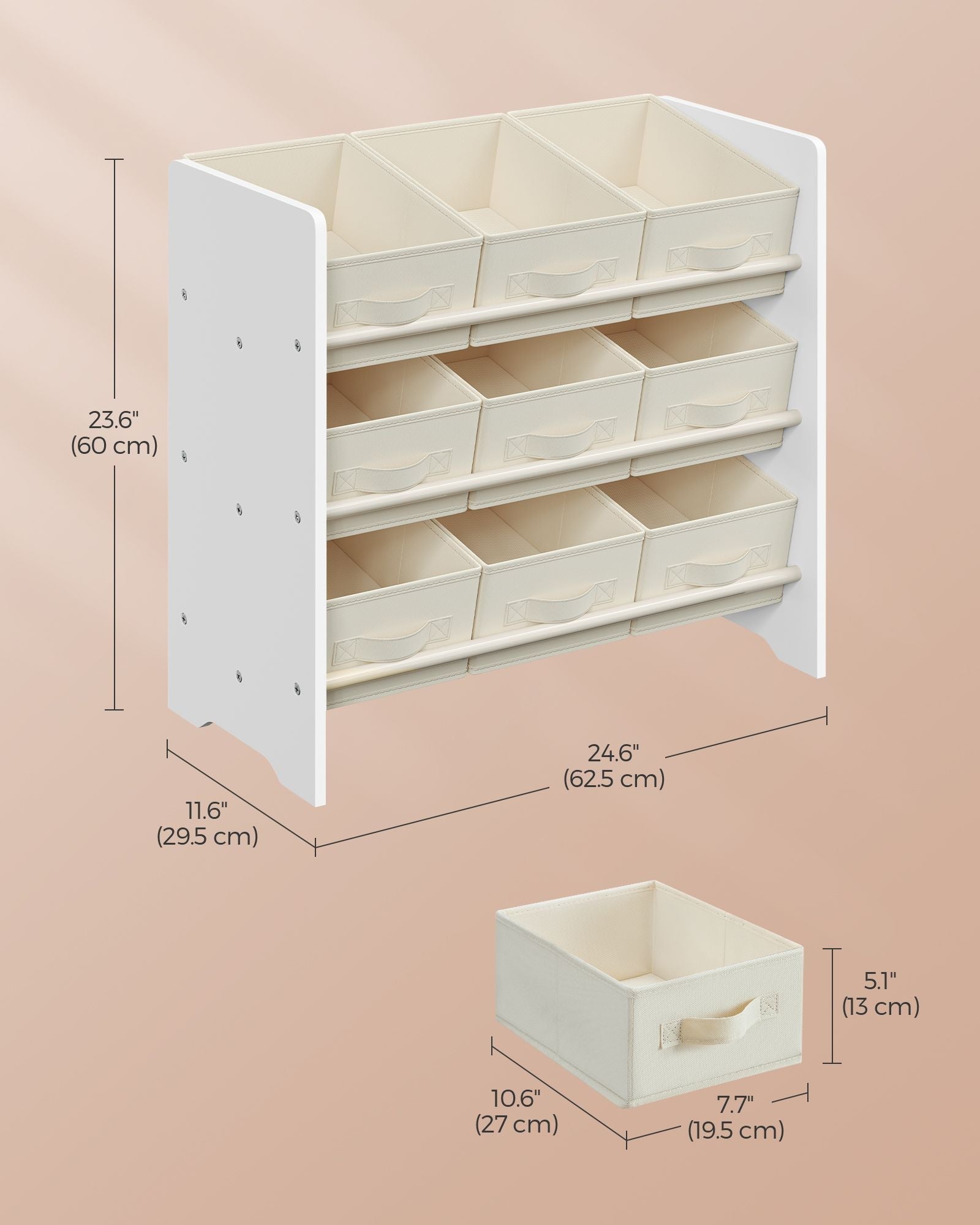 Kids Toy Organiser - 9 Spacious Boxes - Non-Woven Fabric - Cloud White