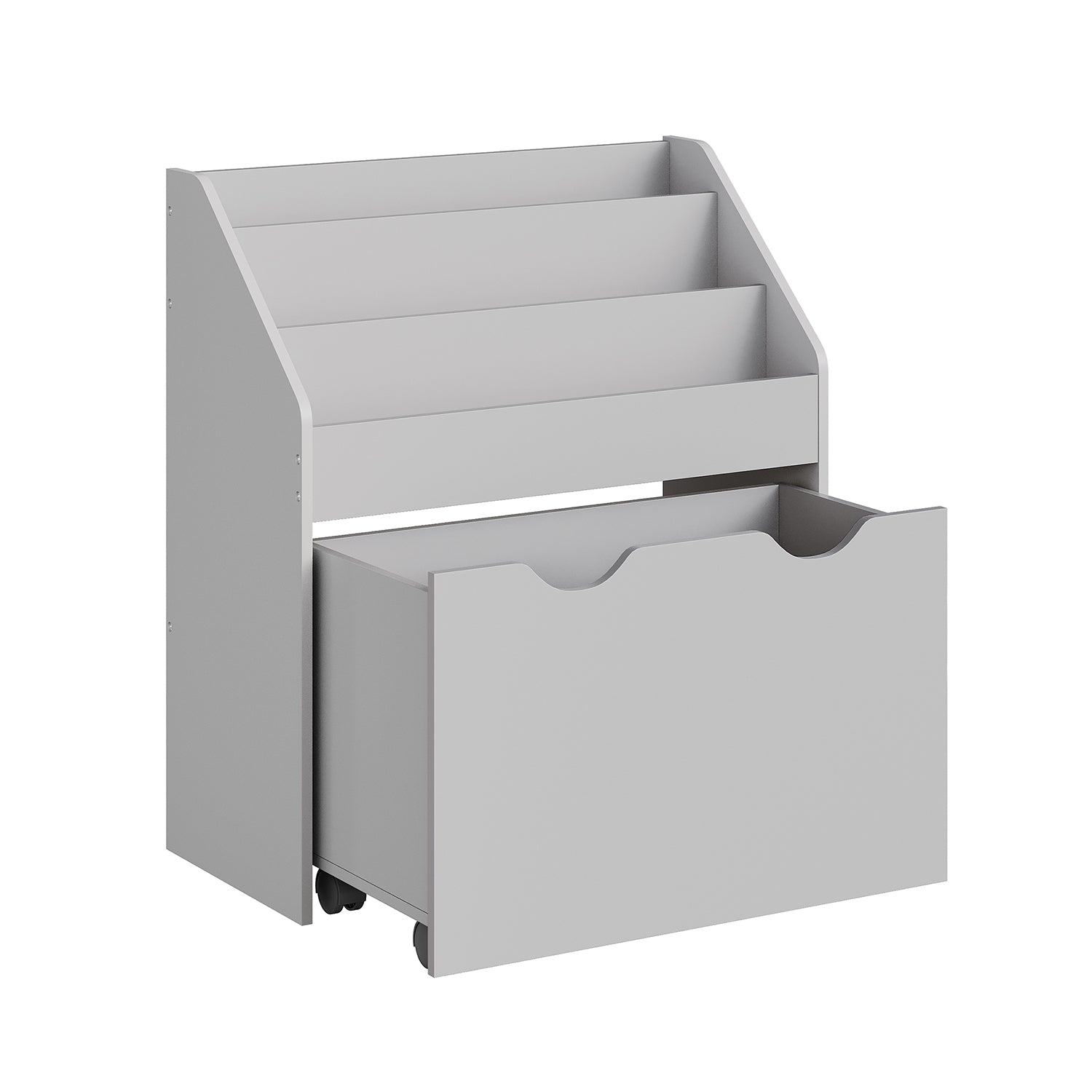 Multipurpose Bookshelf - MDF - Dove Grey - Storage Box with Wheels and 3 Shelves