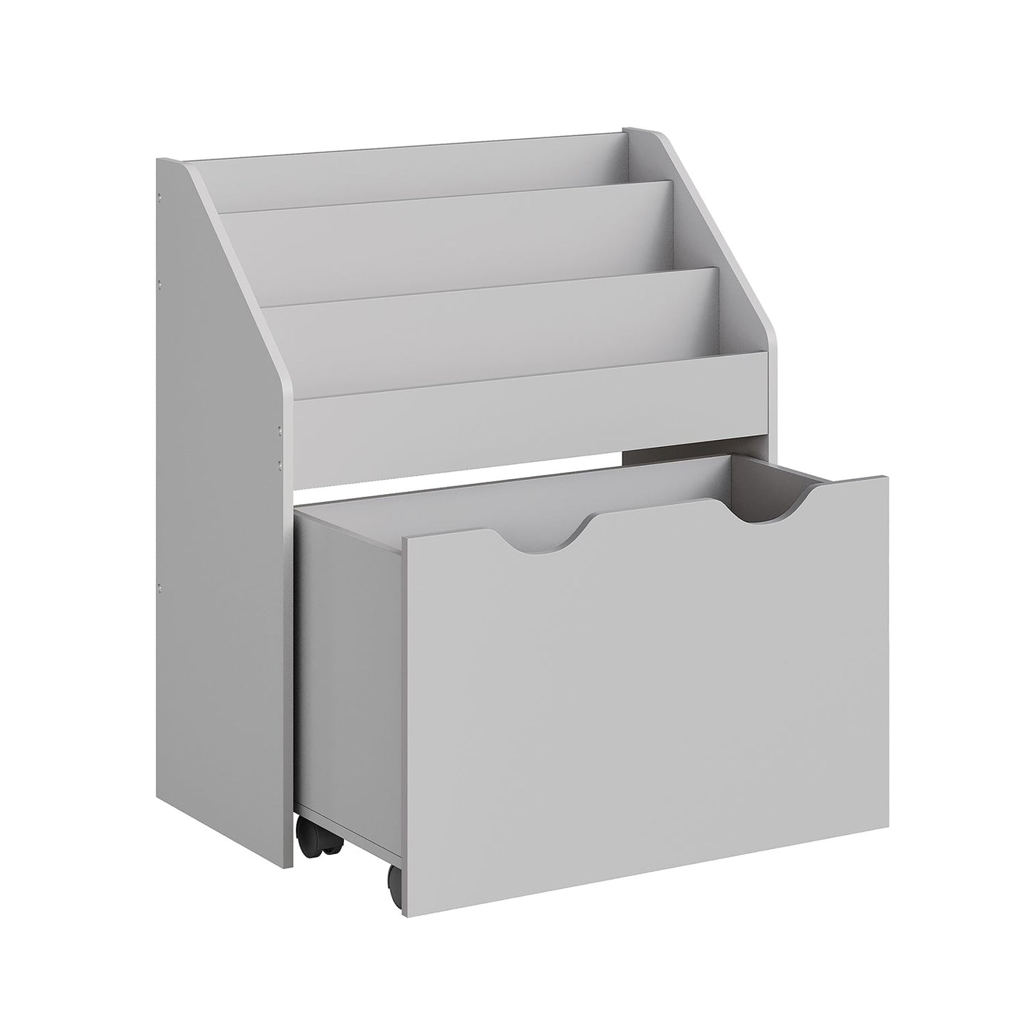 Multipurpose Bookshelf - MDF - Dove Grey - Storage Box with Wheels and 3 Shelves