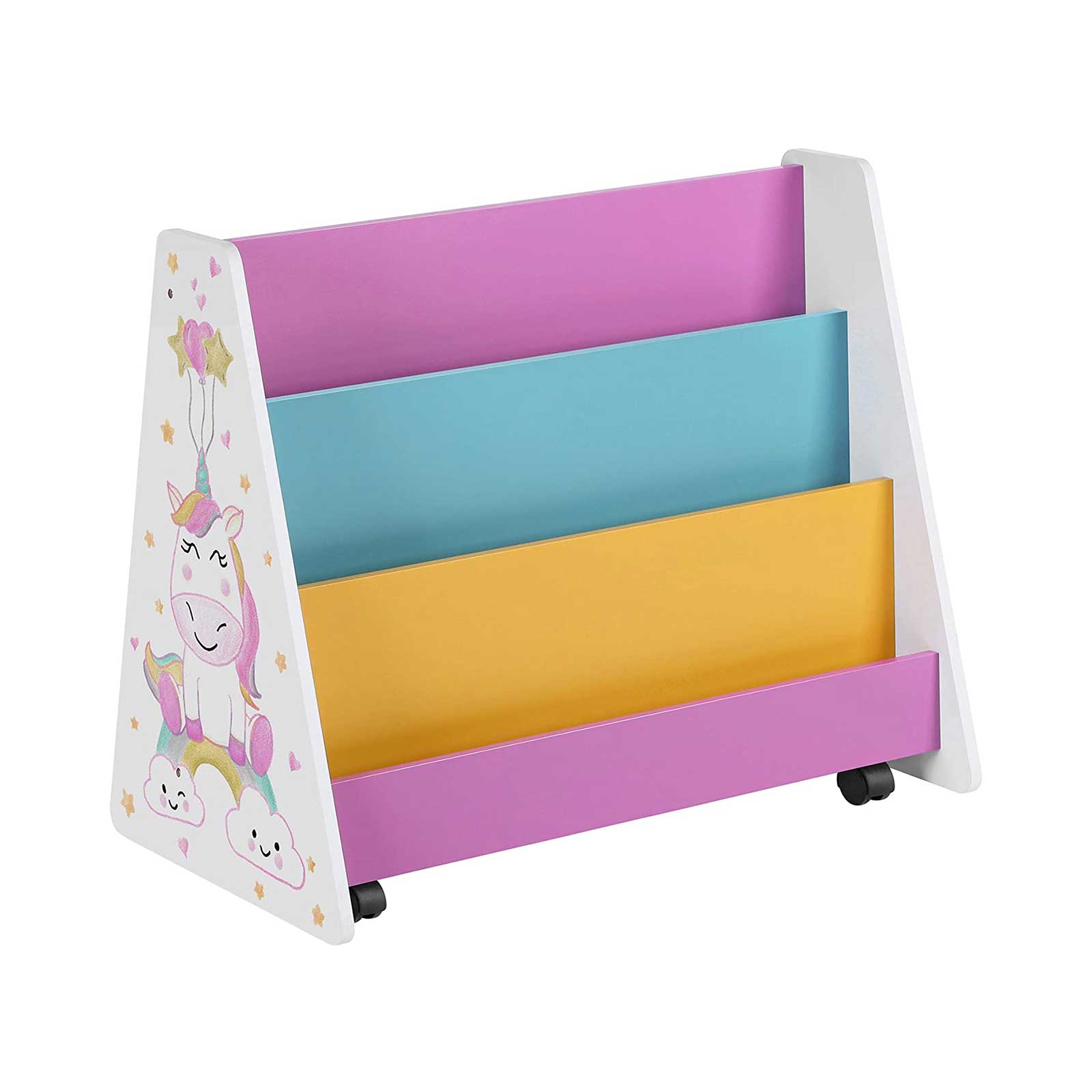 Movable Bookcase - Wood - White - Includes Chalkboard and Wheels for Kids