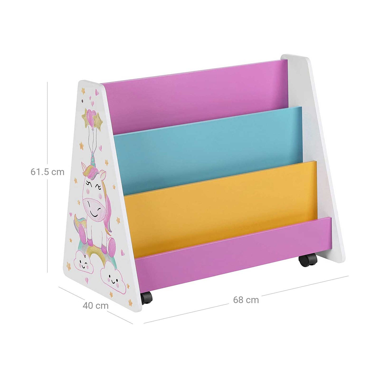 Movable Bookcase - Wood - White - Includes Chalkboard and Wheels for Kids