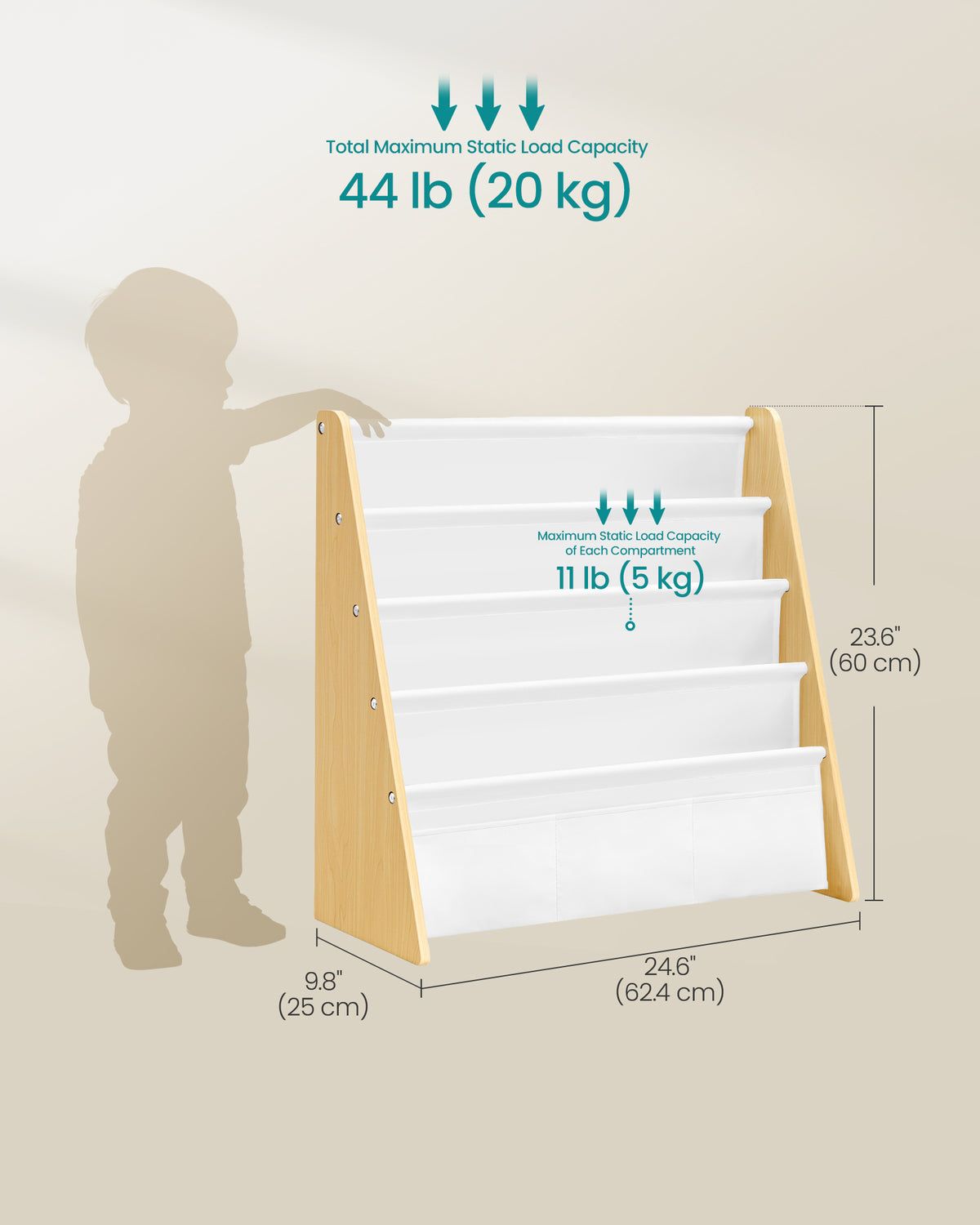 Bookcase - Standing with Multiple Tiers - Beech And White - 62.4 x 25 x 60 cm