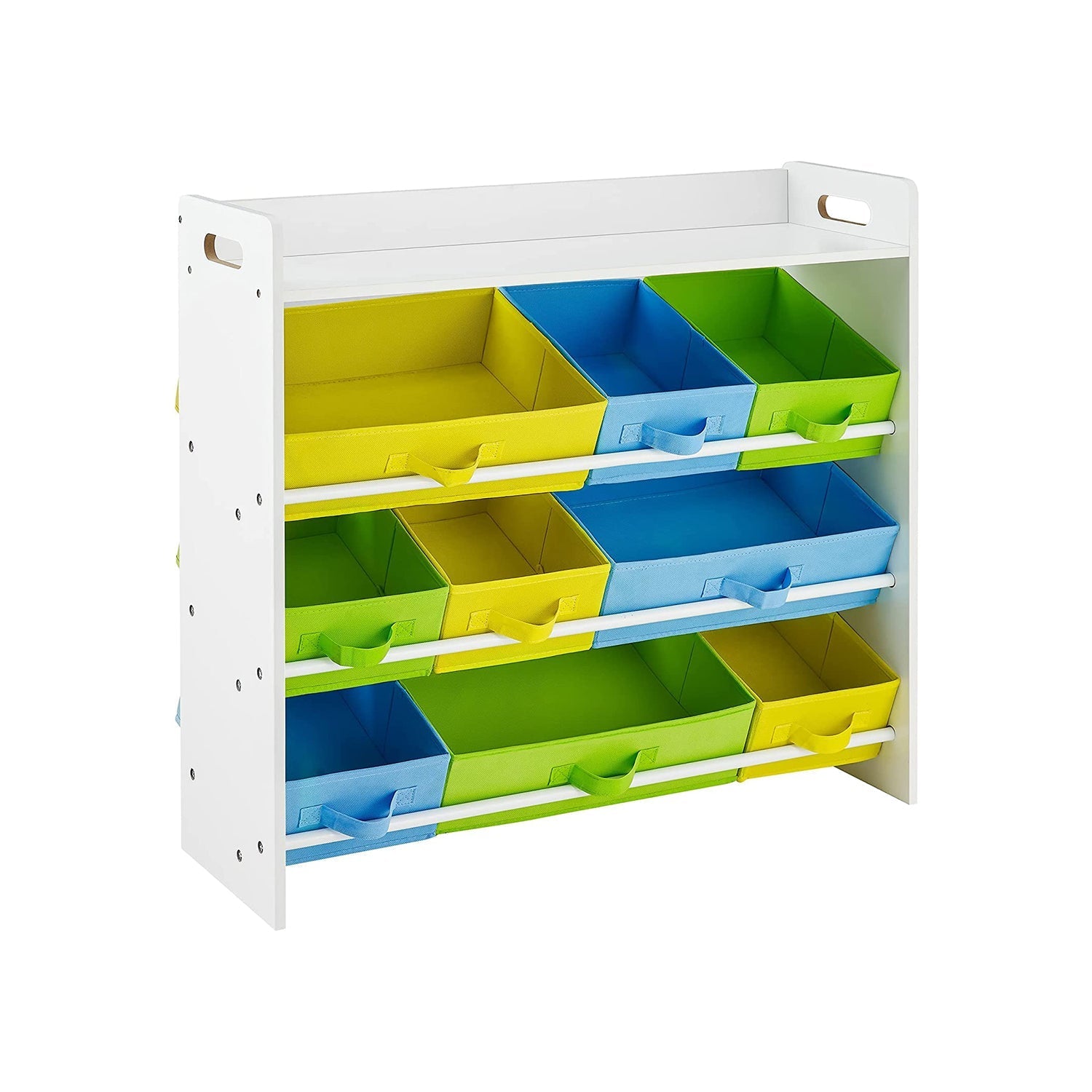 Toy Organizer - 9 Removable Non-Woven Fabric Bins - White - Wooden Frame