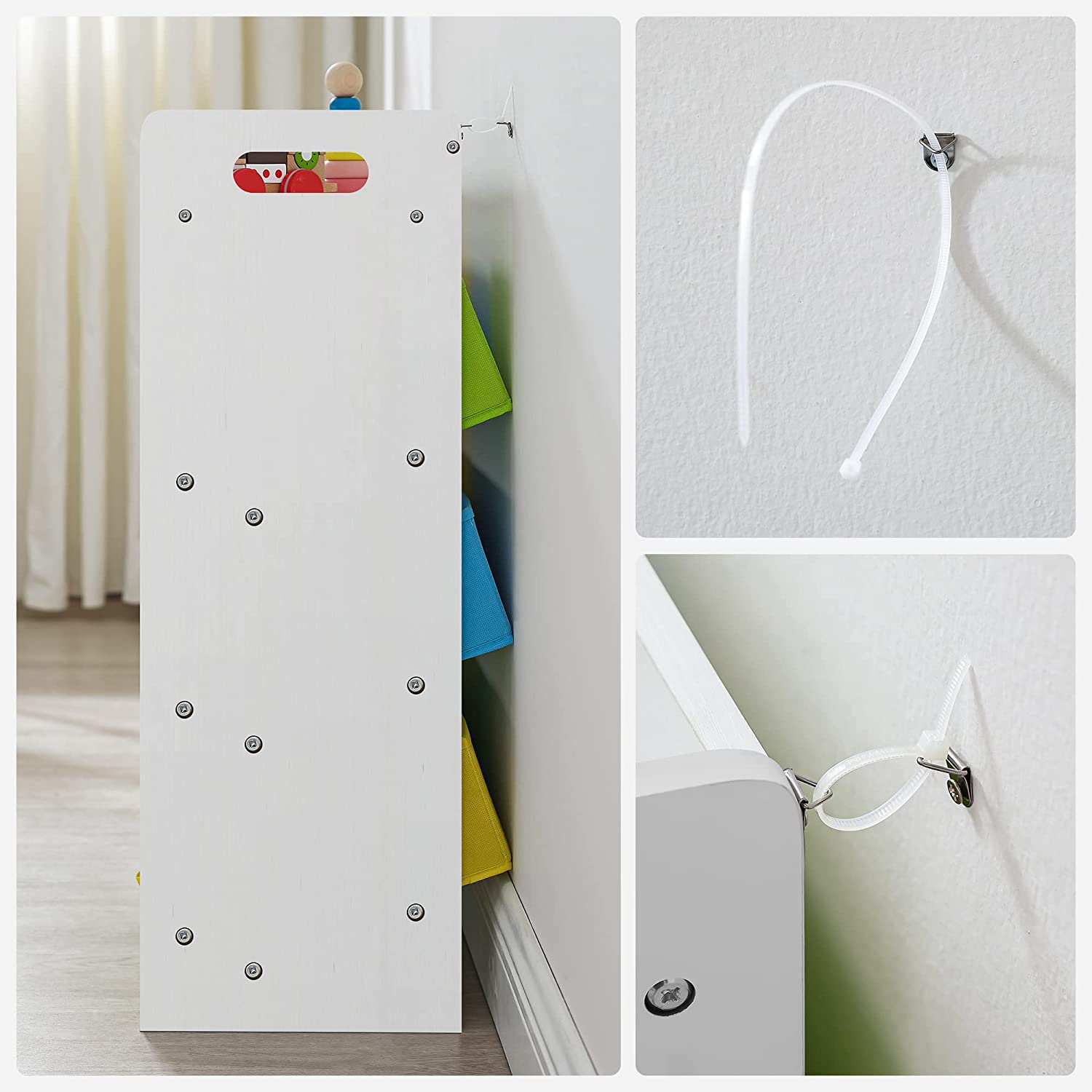 Toy Organizer - 9 Removable Non-Woven Fabric Bins - White - Wooden Frame