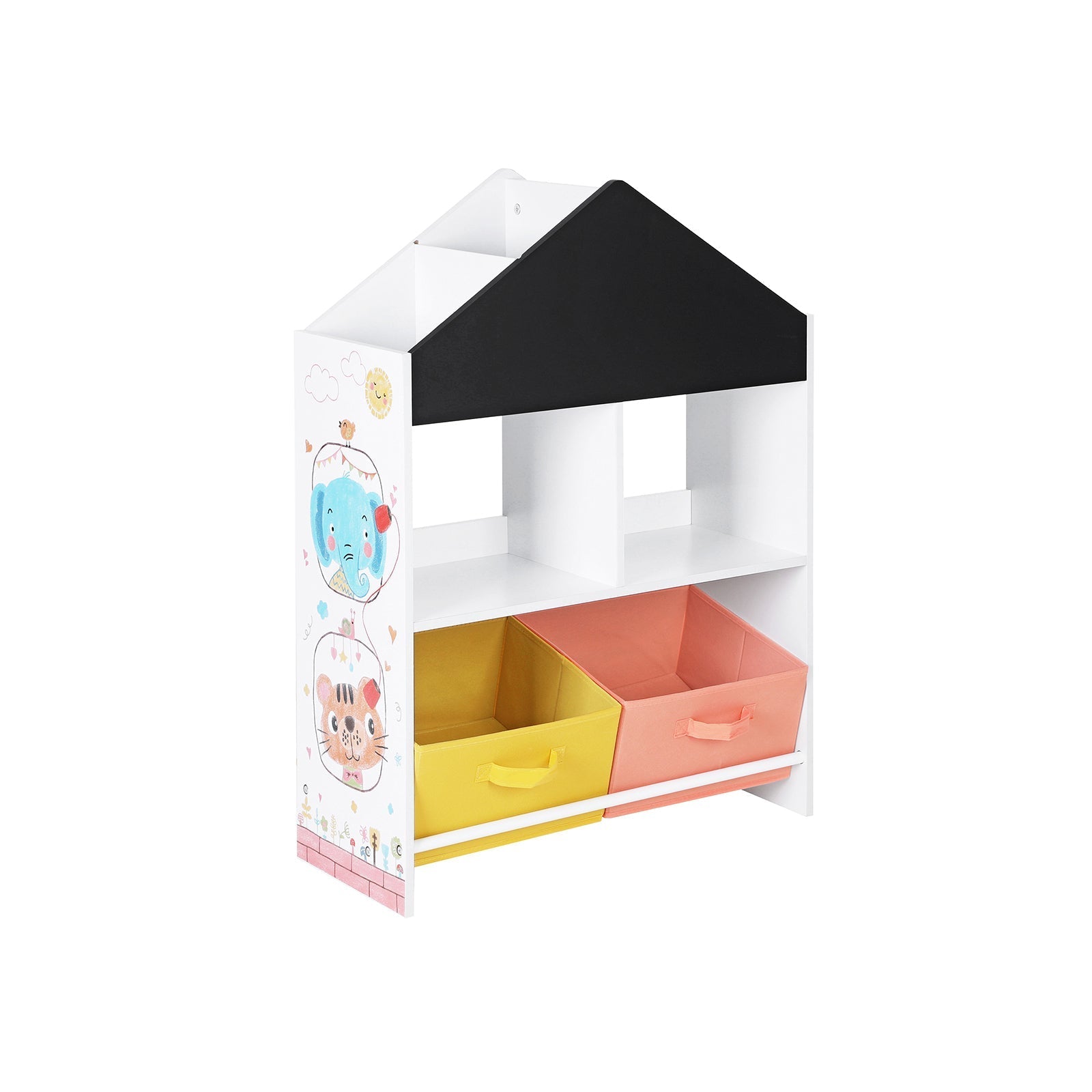 Toy Organiser - Wood - White - Multi-Functional with Chalkboard and Storage Boxes