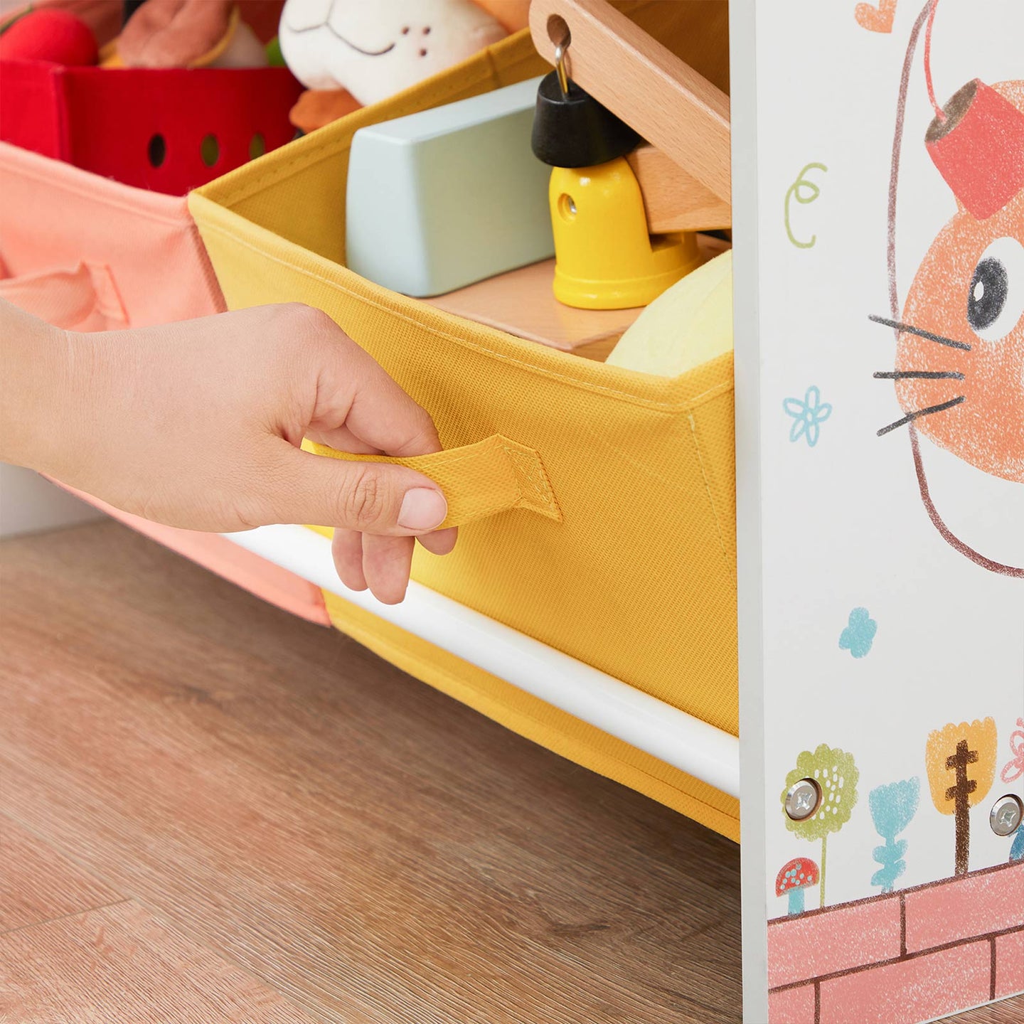 Toy Organiser - Wood - White - Multi-Functional with Chalkboard and Storage Boxes