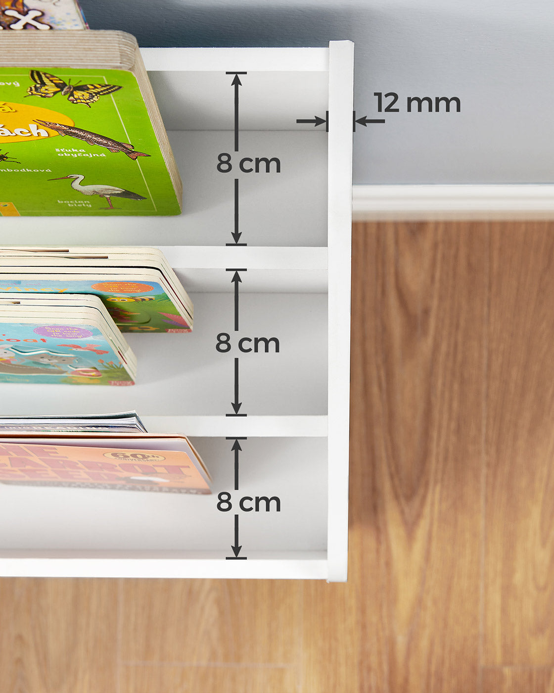 Toy Organiser - Wood - White - Mobile with Removable Storage Box and 3 Shelves