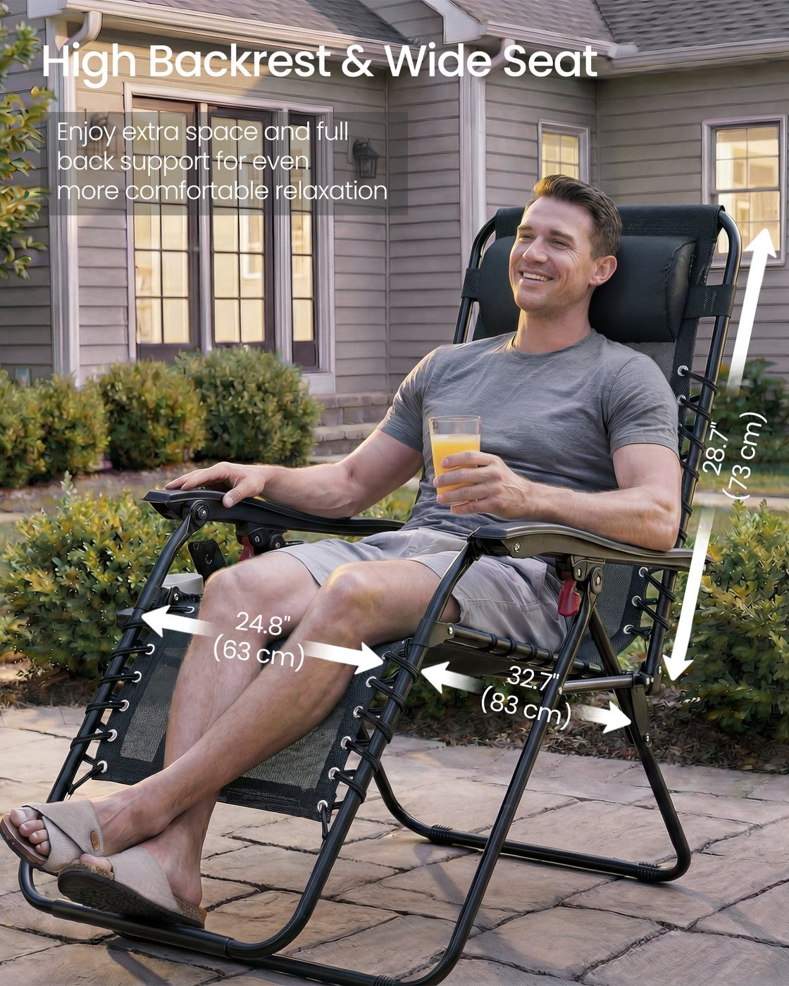Folding Zero Gravity Reclining Chairs - 15.2L - Steel - Adjustable Headrest