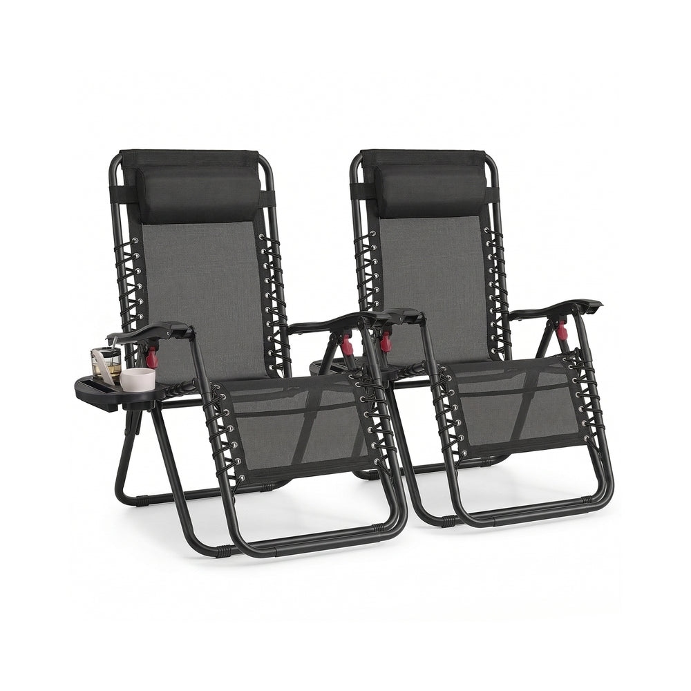 Folding Zero Gravity Reclining Chairs - 2 Chairs - PP Plastic - Adjustable Headrest