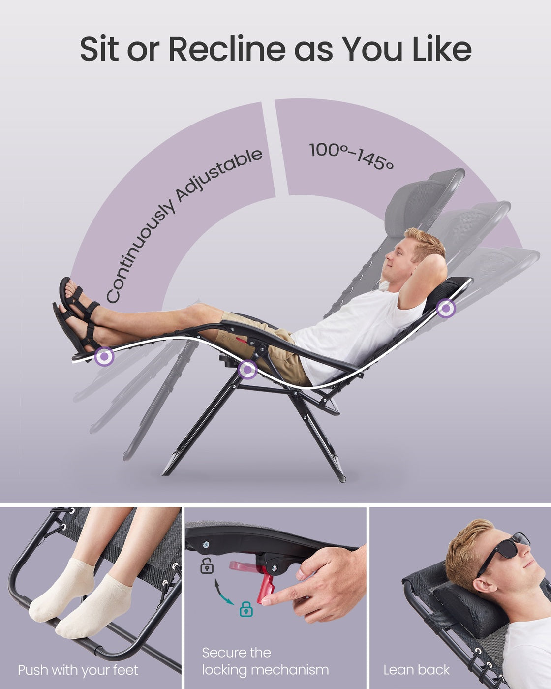 Folding Zero Gravity Reclining Chairs - 2 Chairs - PP Plastic - Adjustable Headrest