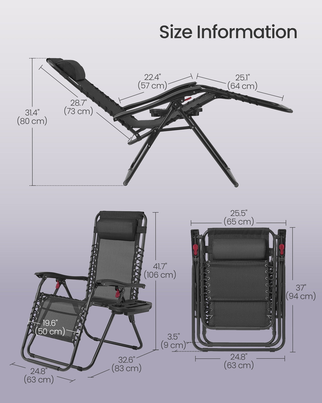 Folding Zero Gravity Reclining Chairs - 2 Chairs - PP Plastic - Adjustable Headrest