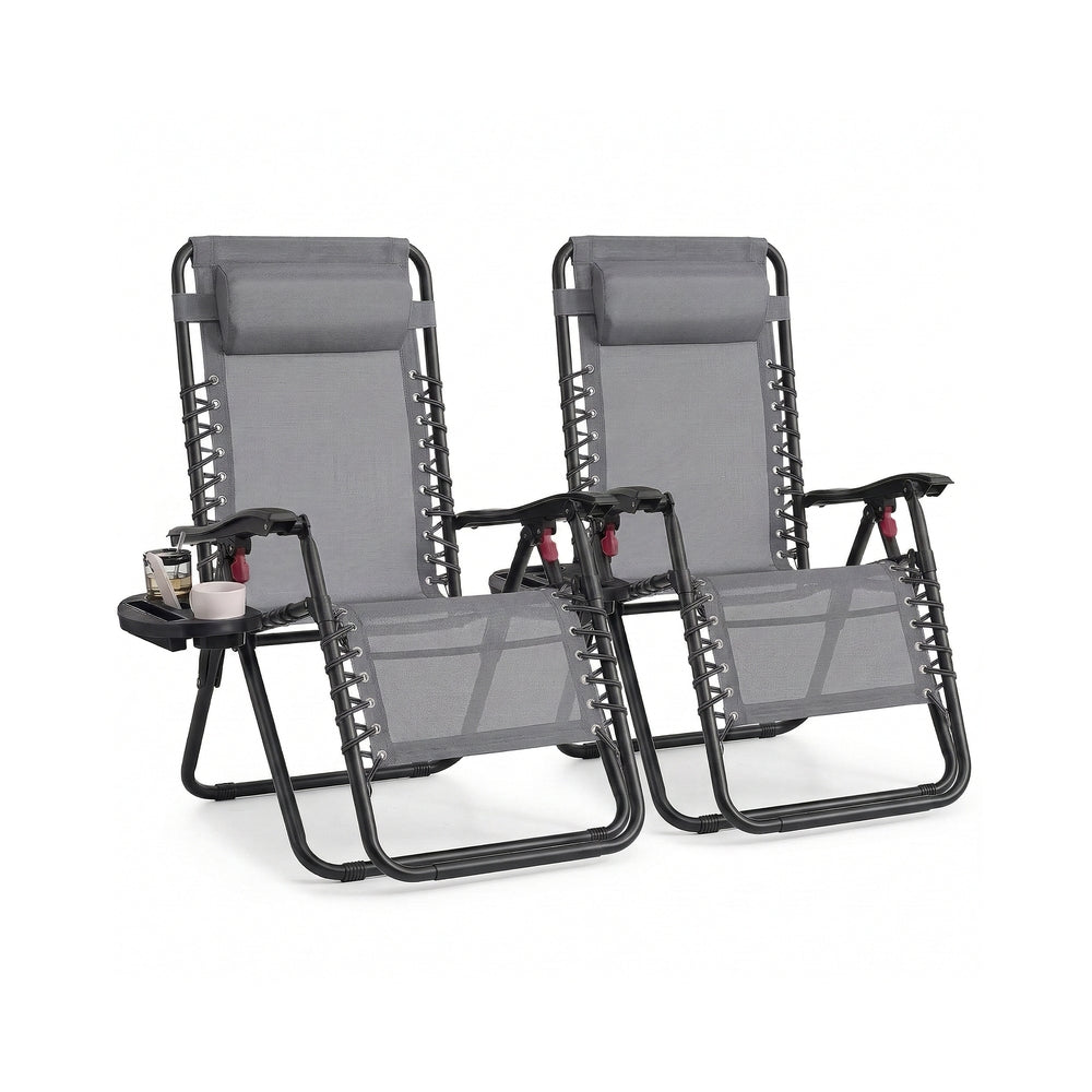 Folding Zero Gravity Reclining Chairs - 2 Chairs - Steel - Adjustable Headrest