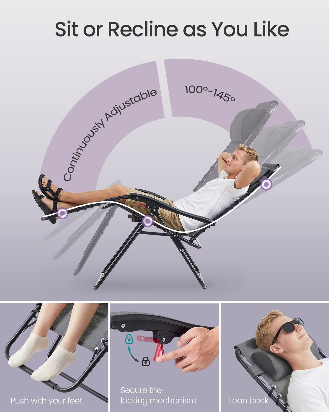 Folding Zero Gravity Reclining Chairs - 2 Chairs - Steel - Adjustable Headrest