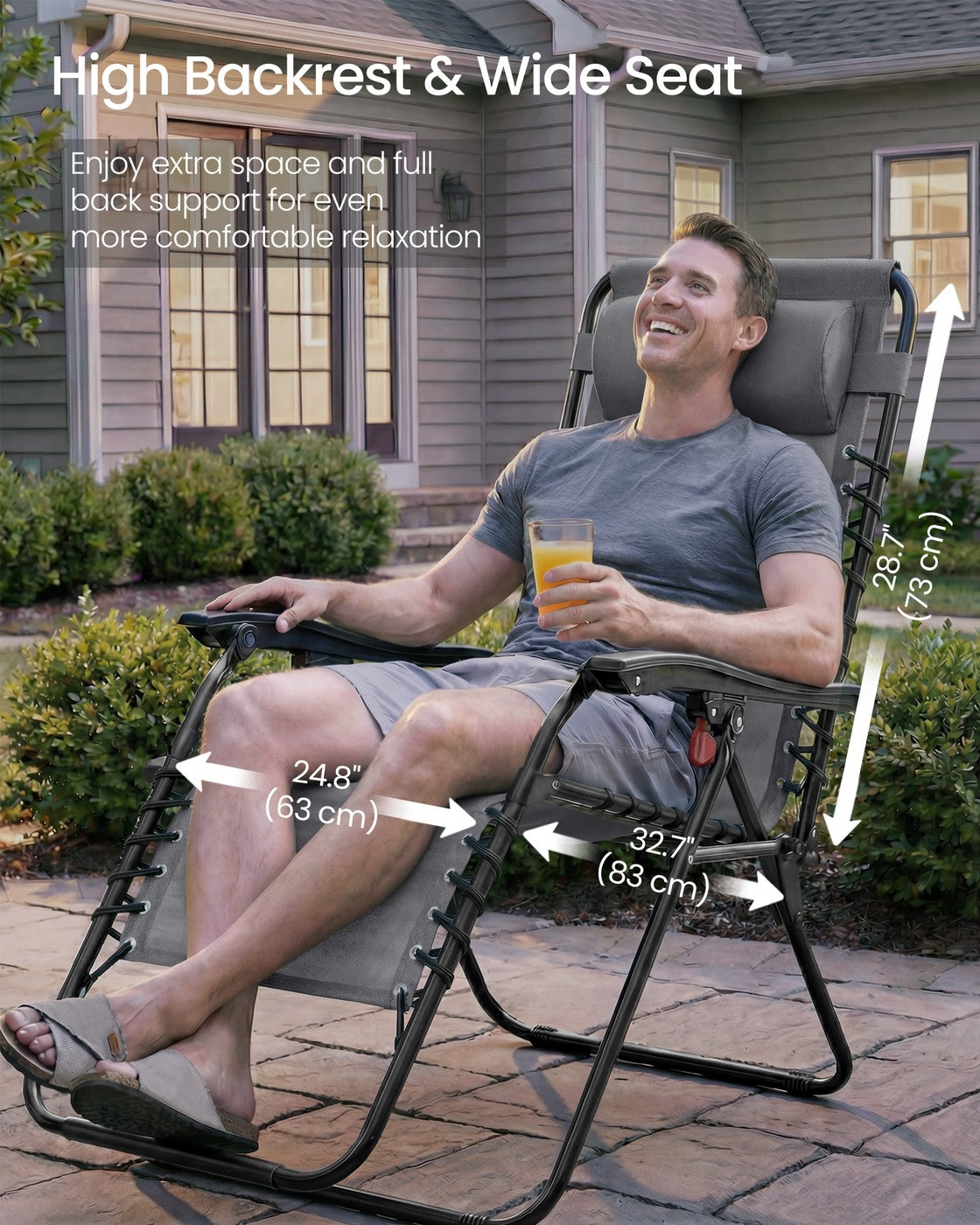 Folding Zero Gravity Reclining Chairs - 2 Chairs - Steel - Adjustable Headrest