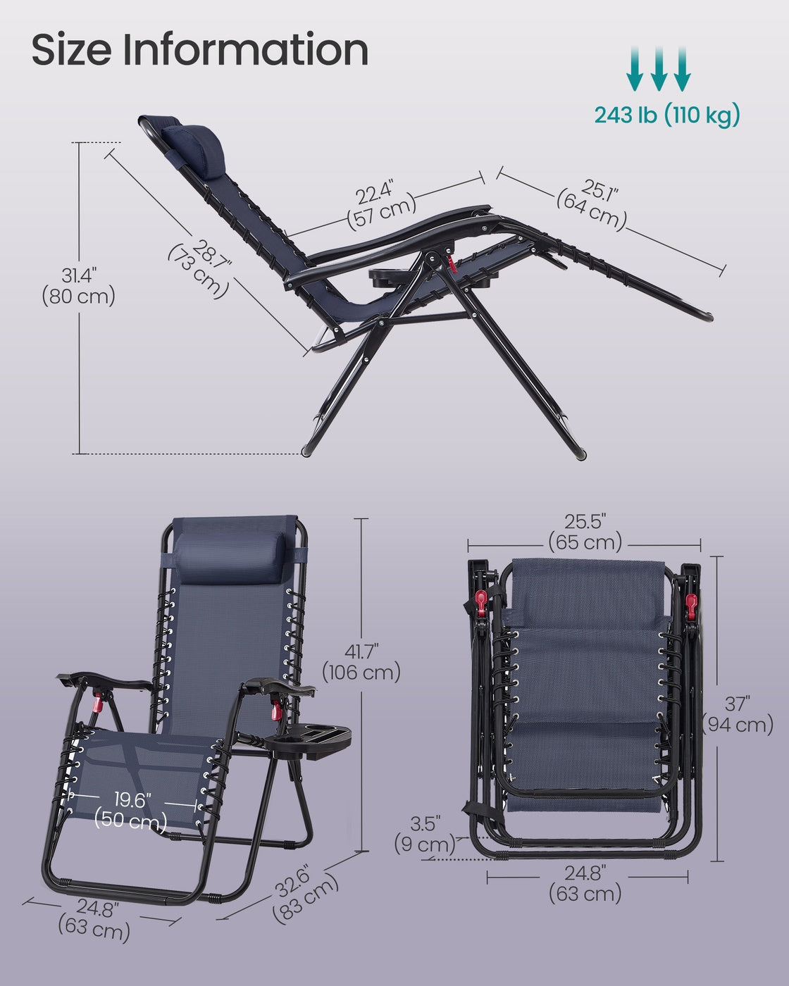 Set of 2 Zero Gravity Reclining Chairs - Steel - Folding