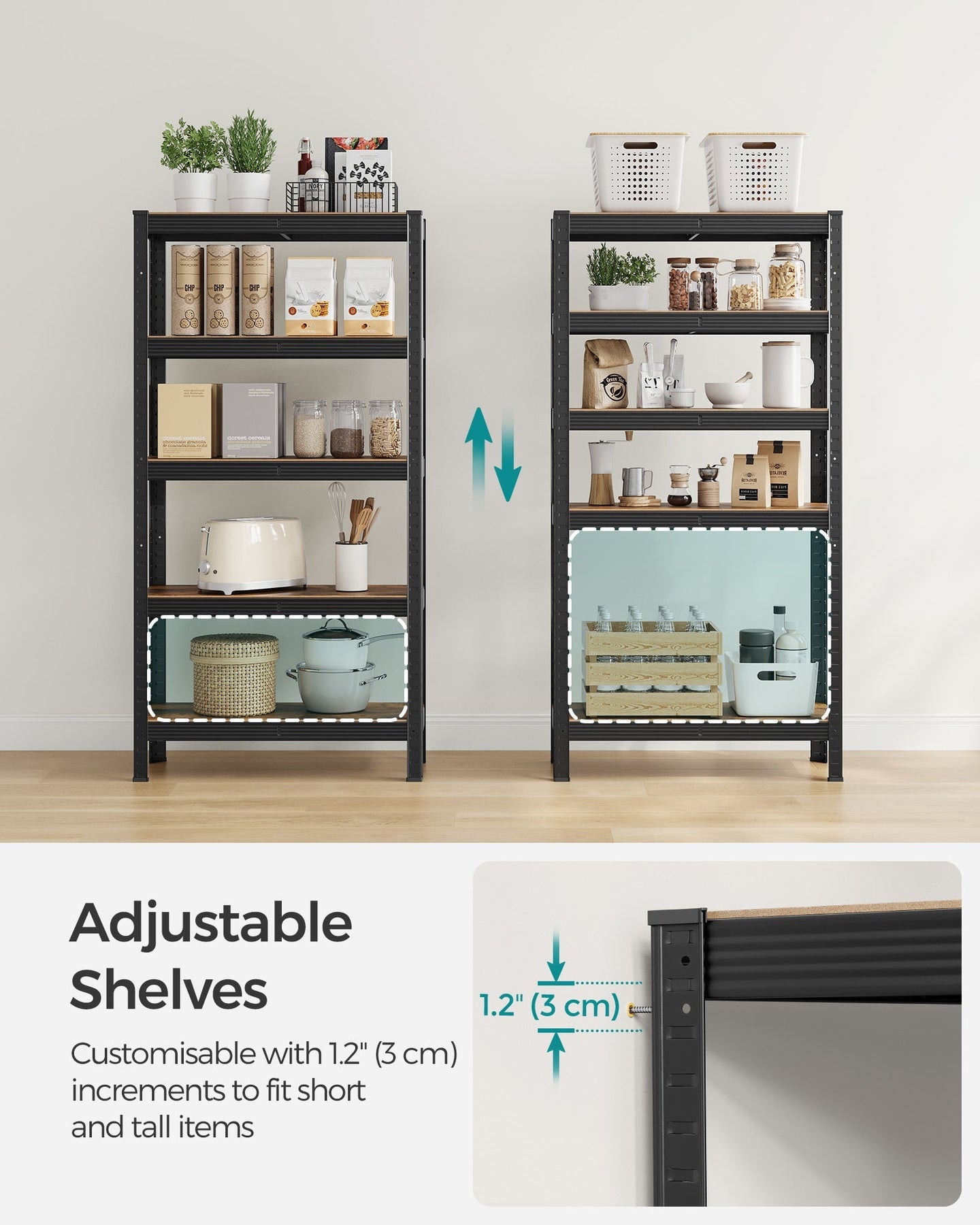 Storage Shelf - Reinforced Steel - Silver - 5-Tier Adjustable Design