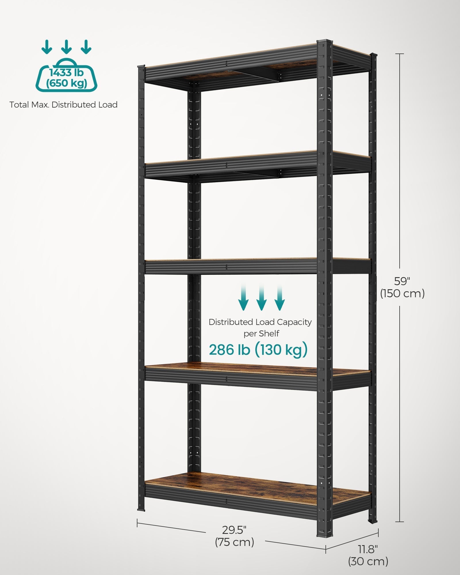 Storage Shelf - Reinforced Steel - Silver - 5-Tier Adjustable Design