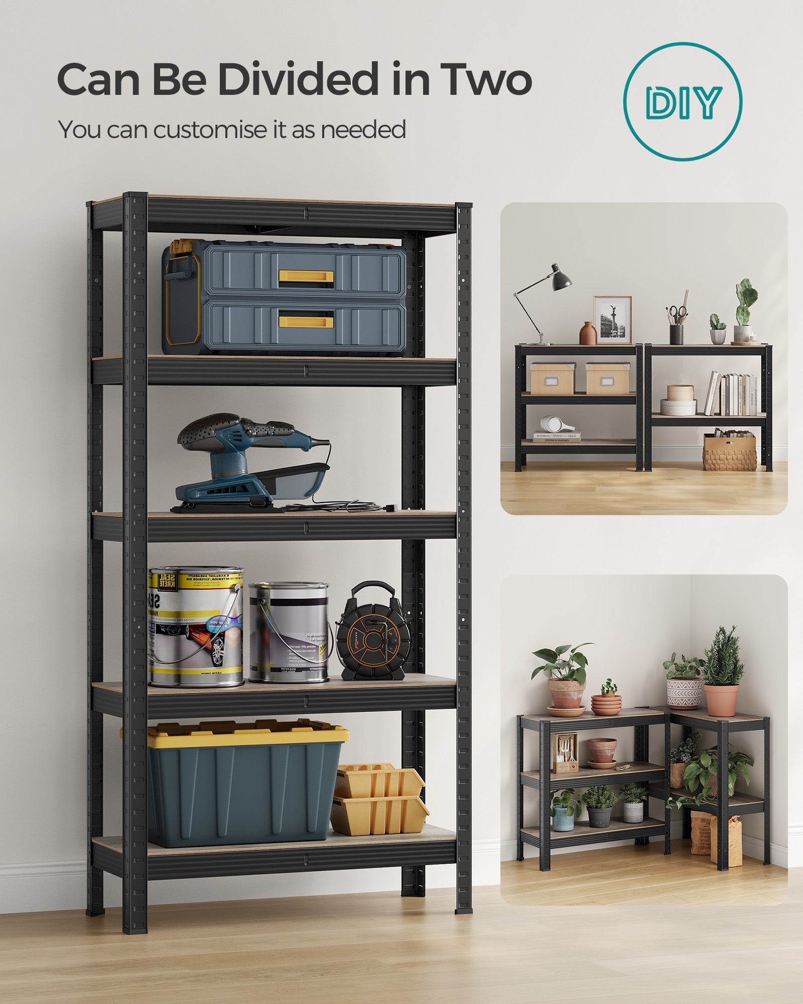 5-Tier Shelving Unit - Reinforced Steel - Greige and Black - Adjustable Shelves
