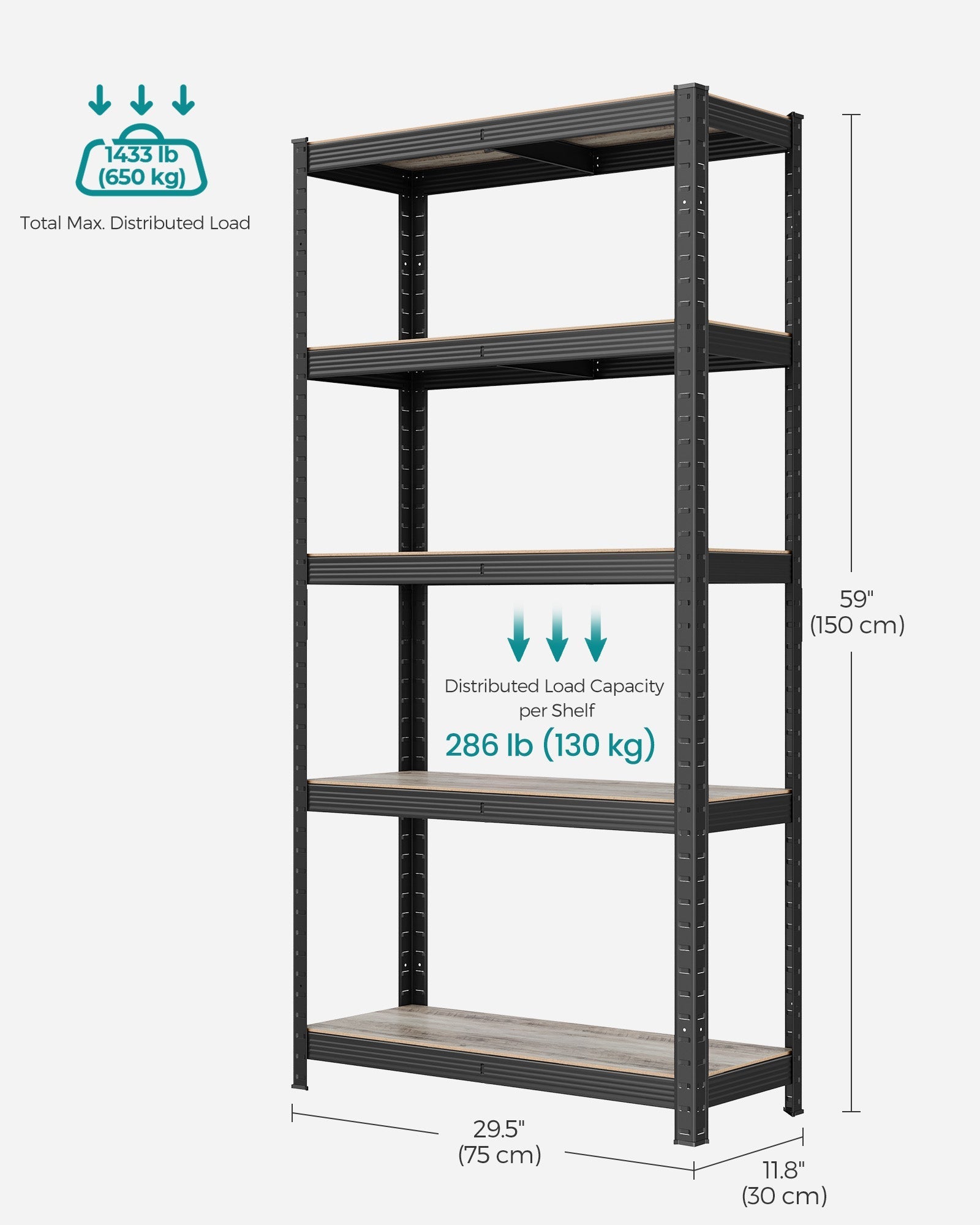 5-Tier Shelving Unit - Reinforced Steel - Greige and Black - Adjustable Shelves