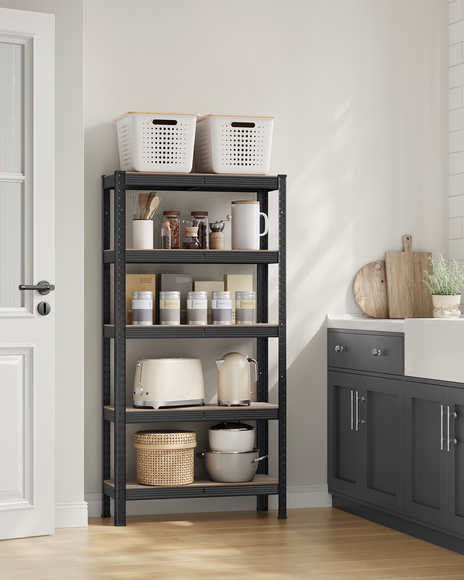 5-Tier Shelving Unit - Reinforced Steel - Greige and Black - Adjustable Shelves