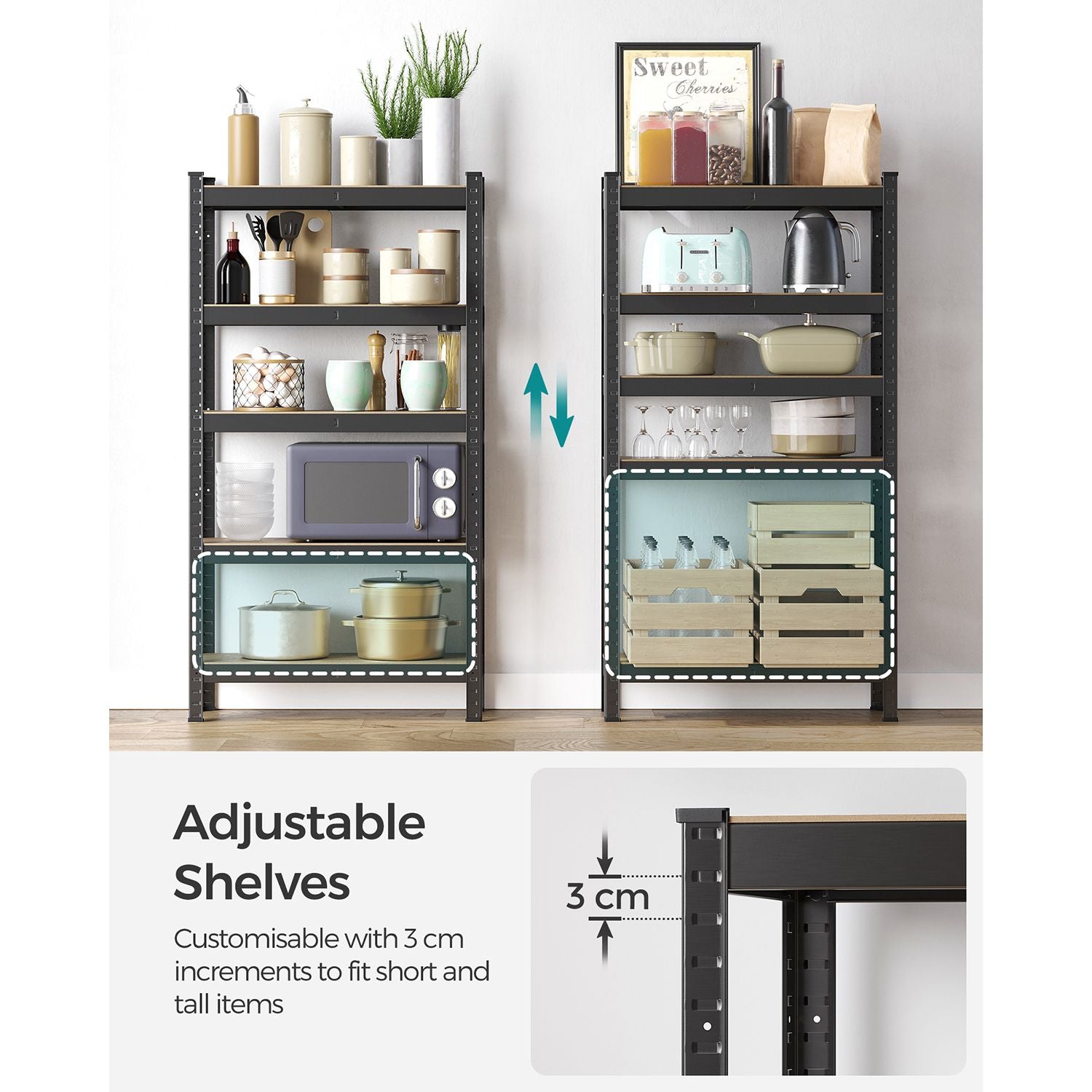 5-Tier Shelving Unit - 650 kg Maximum Load - Reinforced Steel - Black