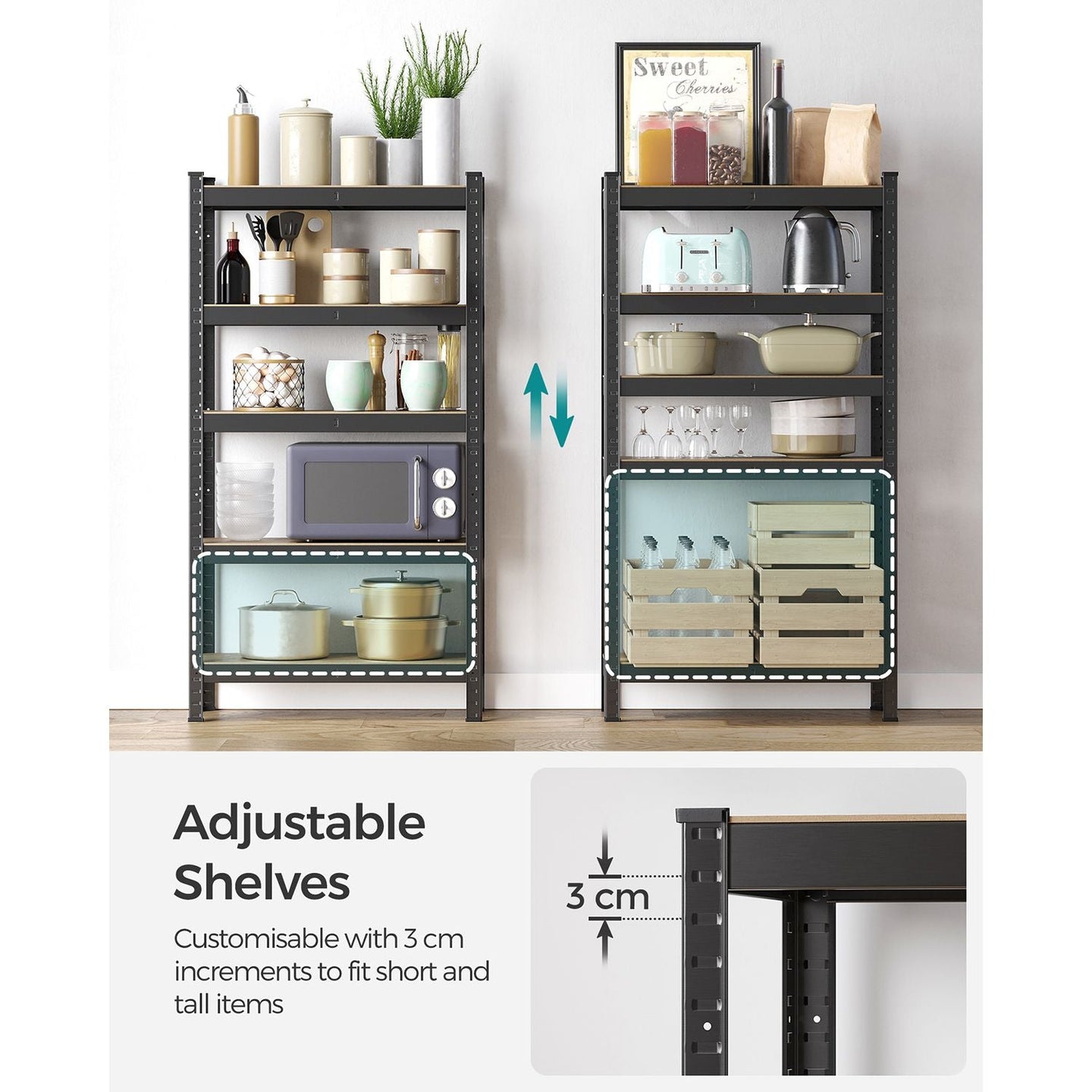 5-Tier Shelving Unit - 650 kg Maximum Load - Reinforced Steel - Black