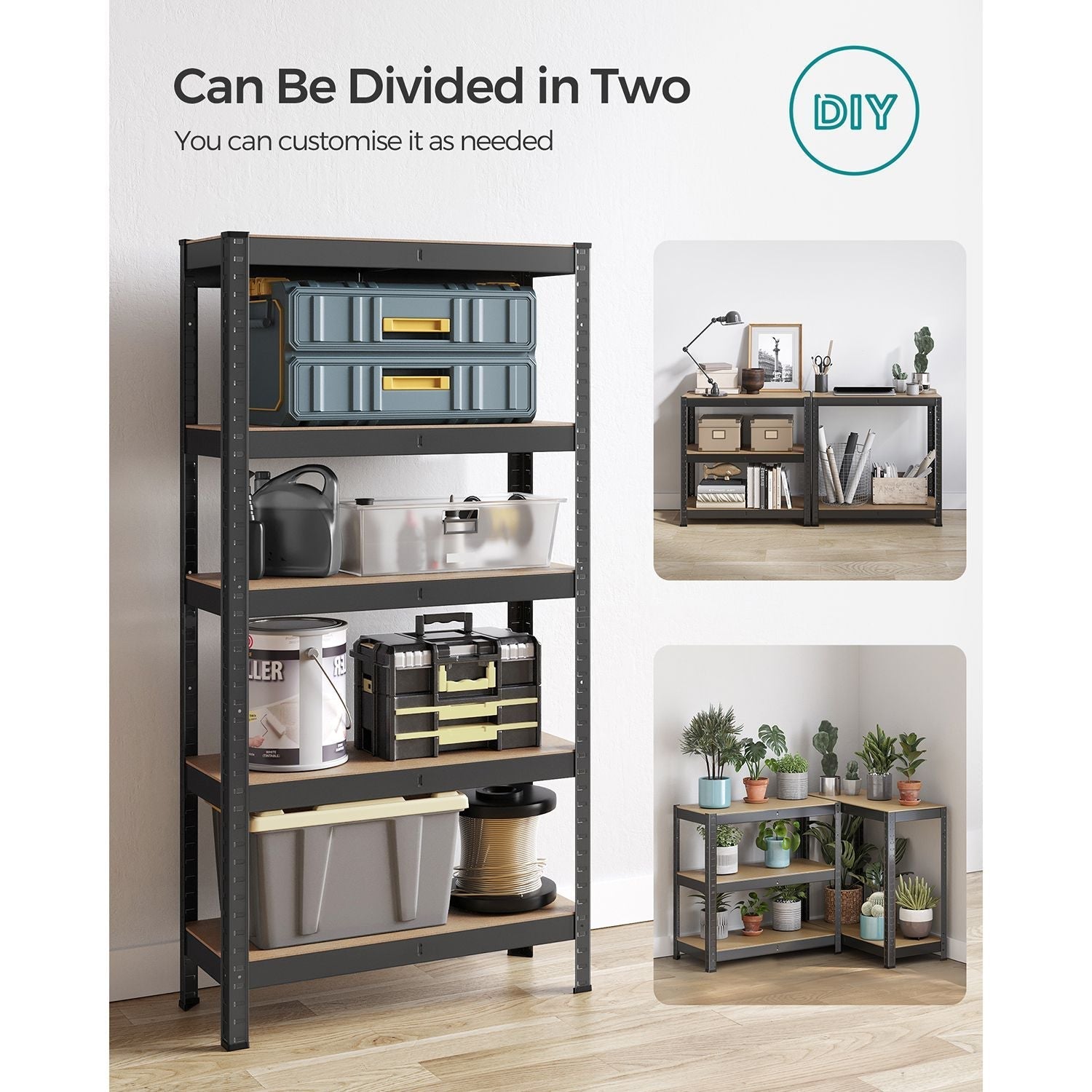 5-Tier Shelving Unit - 650 kg Maximum Load - Reinforced Steel - Black
