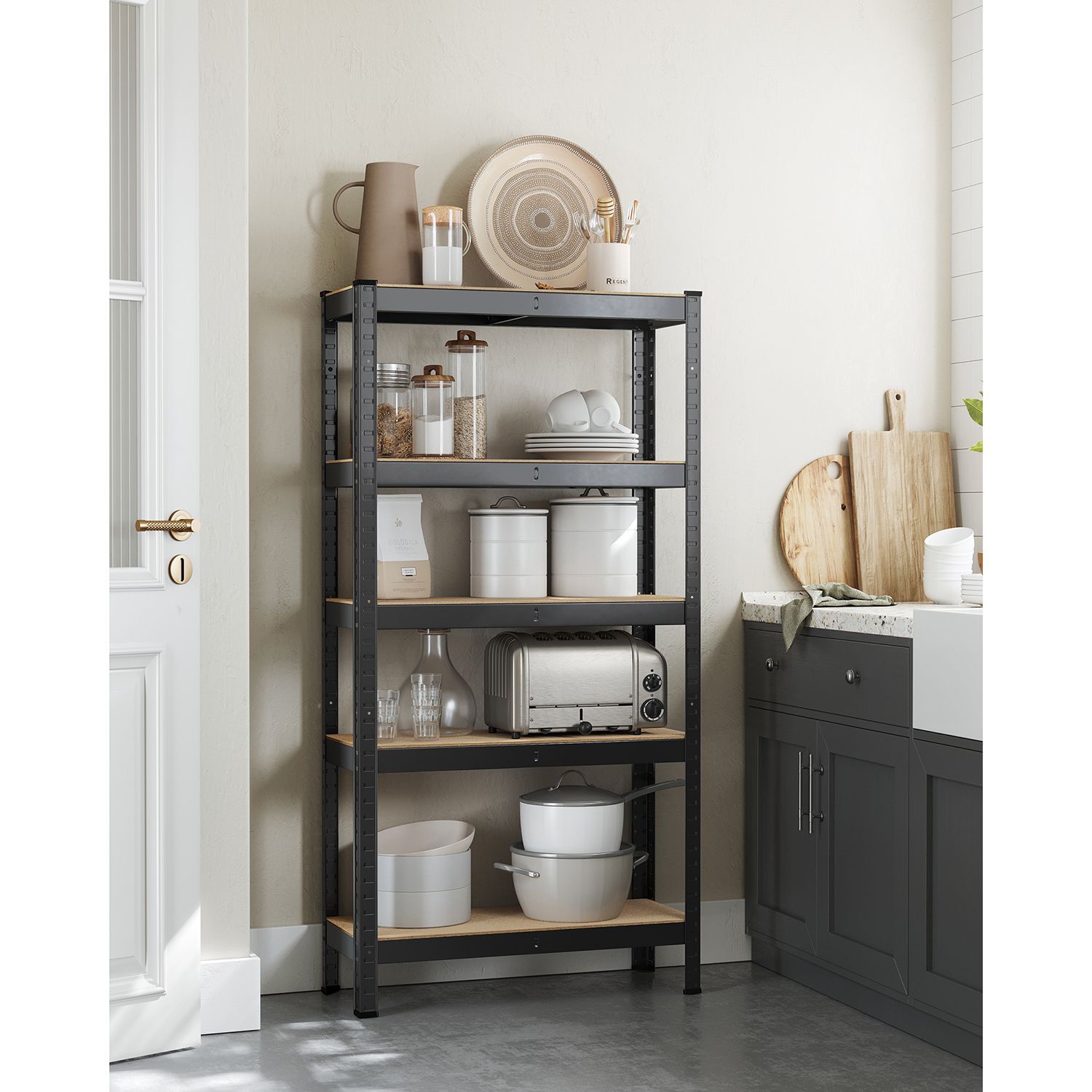 5-Tier Shelving Unit - 650 kg Maximum Load - Reinforced Steel - Black