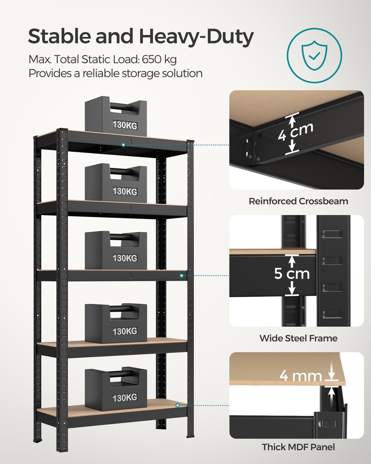 Set of 2 Shelving Units - 5-Tier Adjustable Shelves - Reinforced Steel - Silver