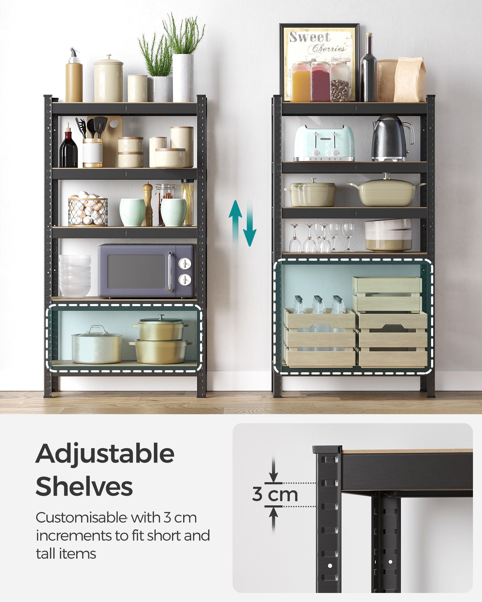 Set of 2 Shelving Units - 5-Tier Adjustable Shelves - Reinforced Steel - Silver