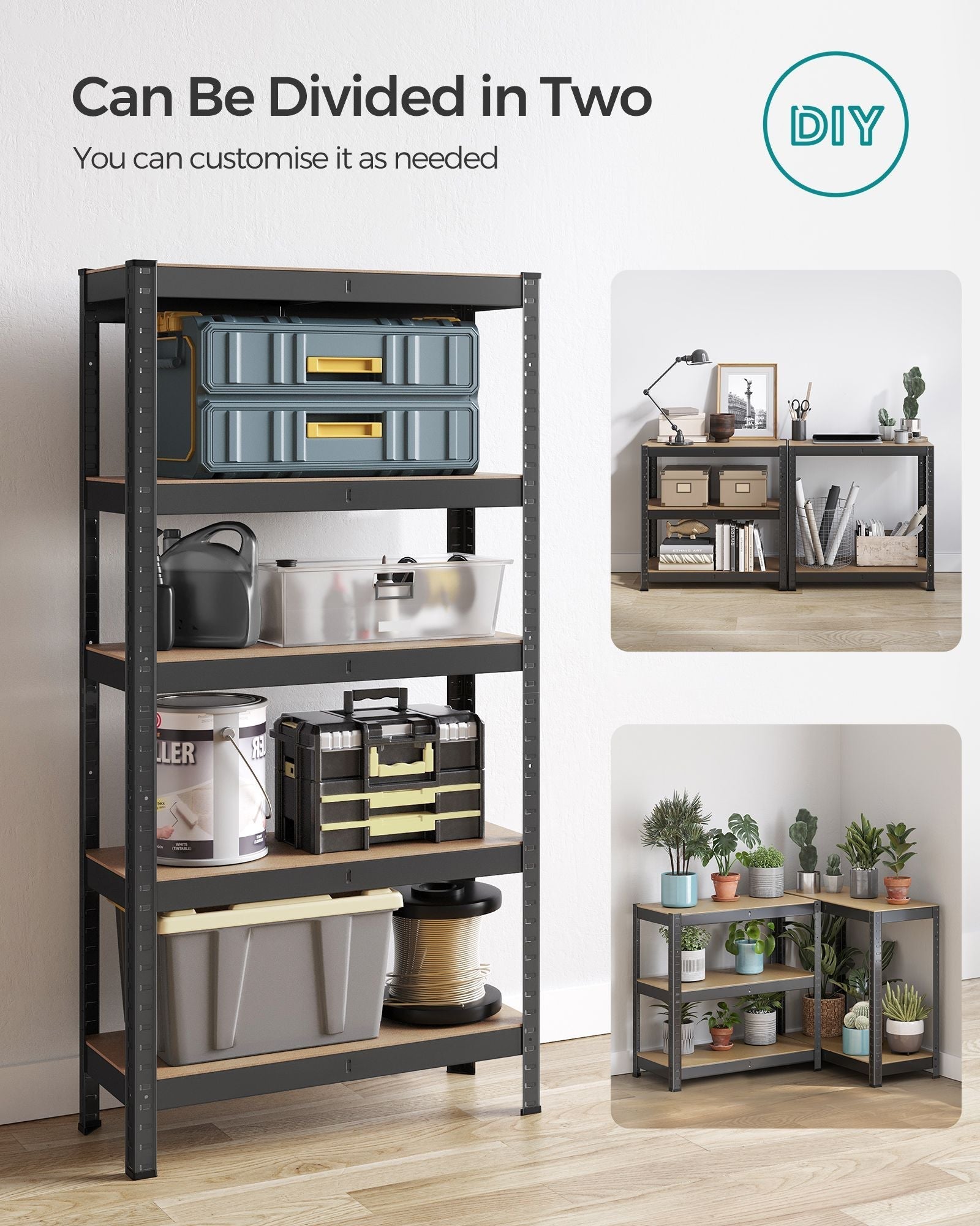 Set of 2 Shelving Units - 5-Tier Adjustable Shelves - Reinforced Steel - Silver