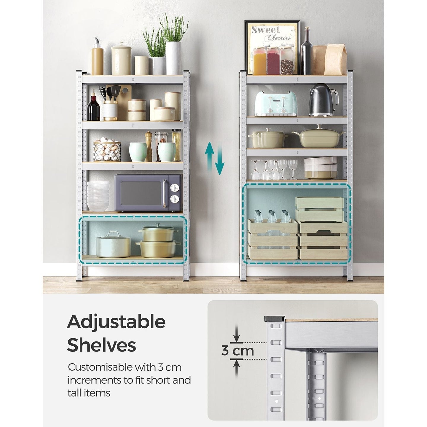 5-Tier Shelving Unit - 875 kg Capacity - Reinforced Steel - Silver
