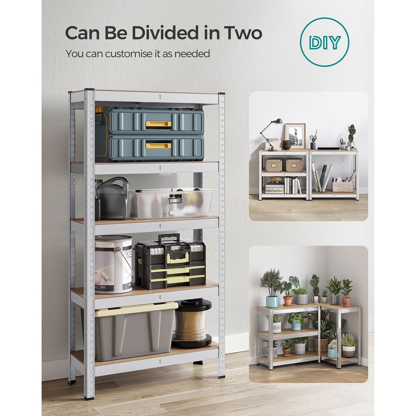 5-Tier Shelving Unit - 875 kg Capacity - Reinforced Steel - Silver