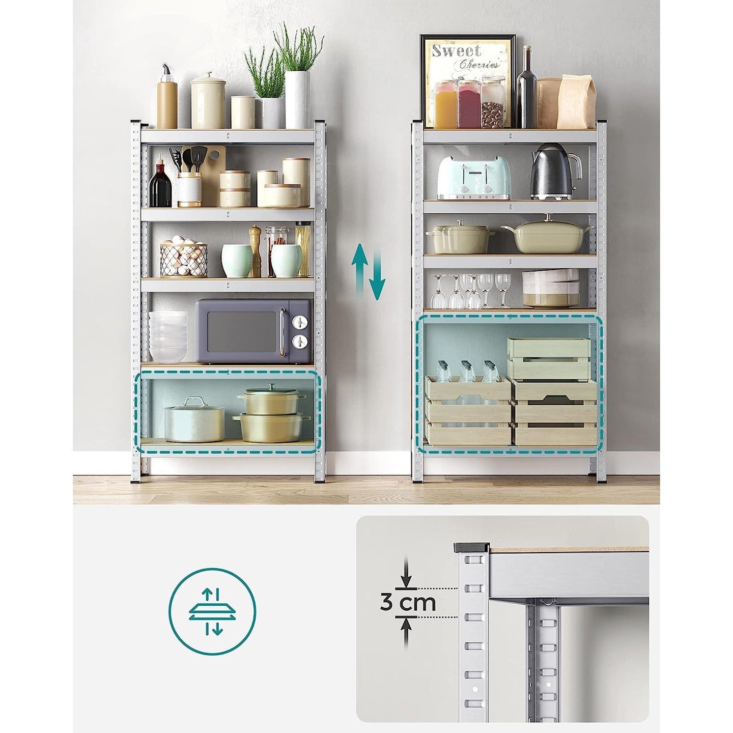5-Tier Shelving Unit - Reinforced Steel - Silver - Adjustable Shelves