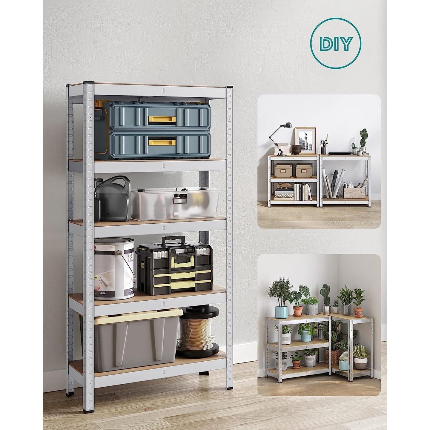 5-Tier Shelving Unit - Reinforced Steel - Silver - Adjustable Shelves
