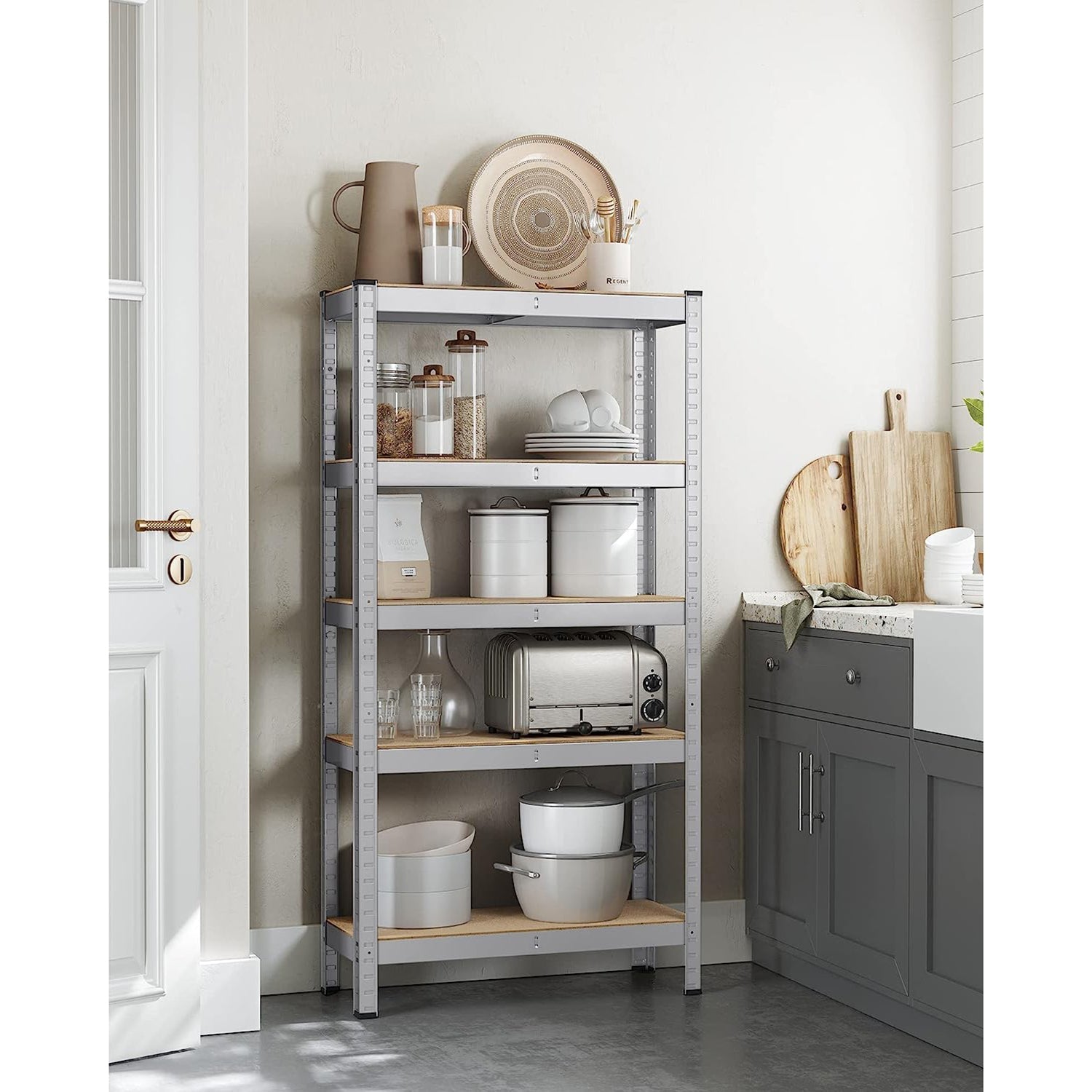 5-Tier Shelving Unit - Reinforced Steel - Silver - Adjustable Shelves