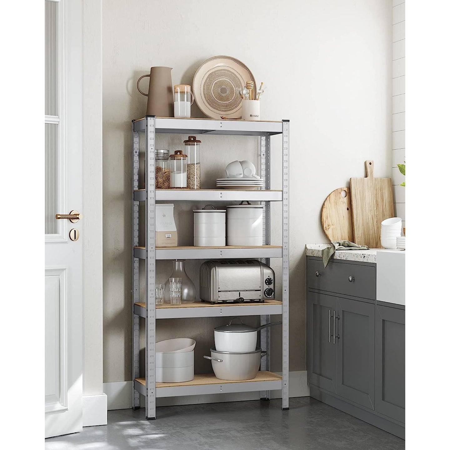 5-Tier Shelving Unit - Reinforced Steel - Silver - Adjustable Shelves