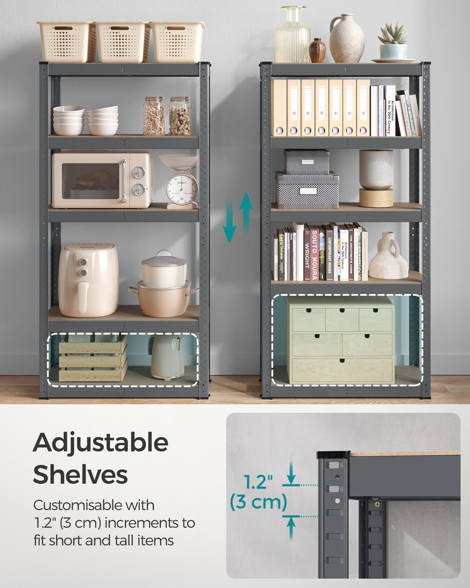 5-Tier Steel Shelving Unit - Reinforced Steel - Slate Grey - Adjustable Shelves