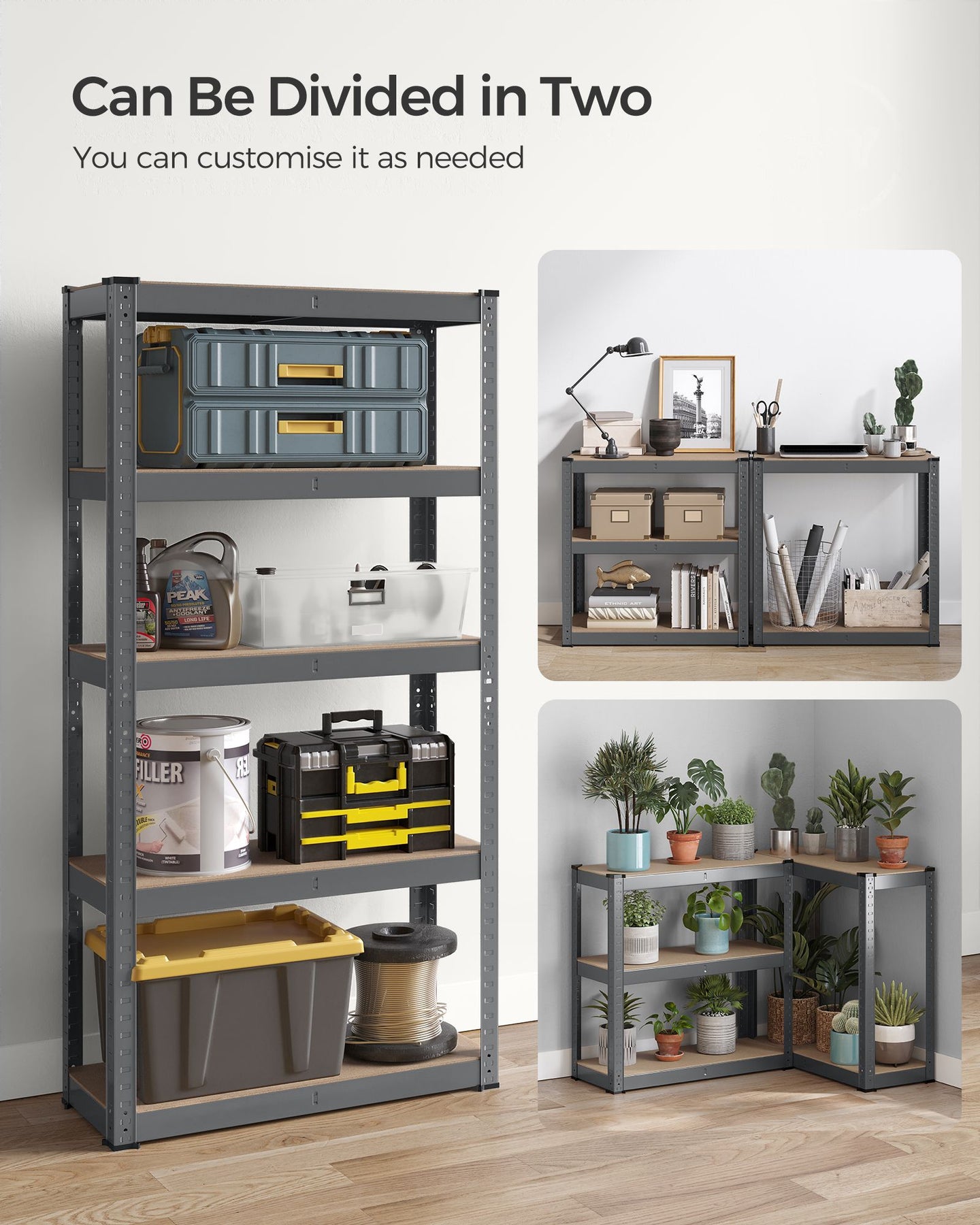 5-Tier Steel Shelving Unit - Reinforced Steel - Slate Grey - Adjustable Shelves