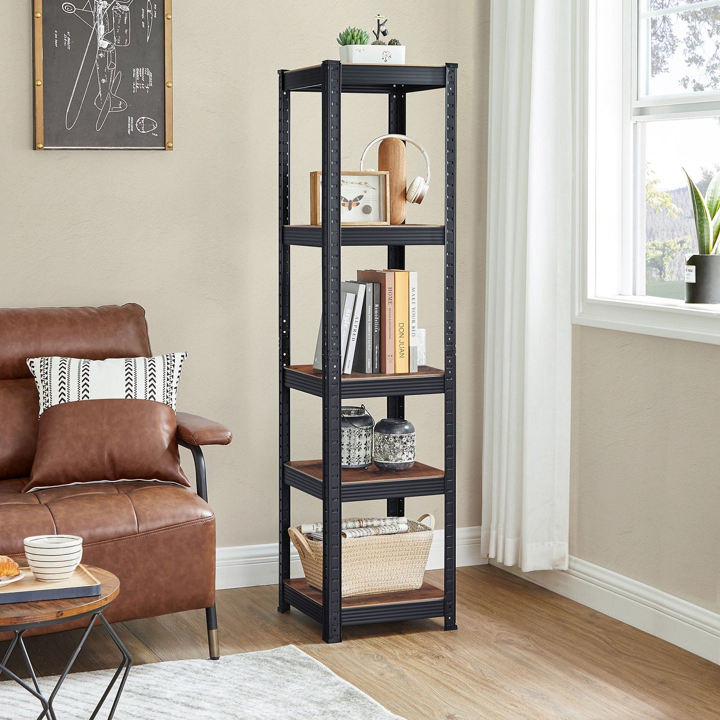 5-Tier Shelving Unit - 400 kg Load Capacity - Steel - Rustic Brown and Black