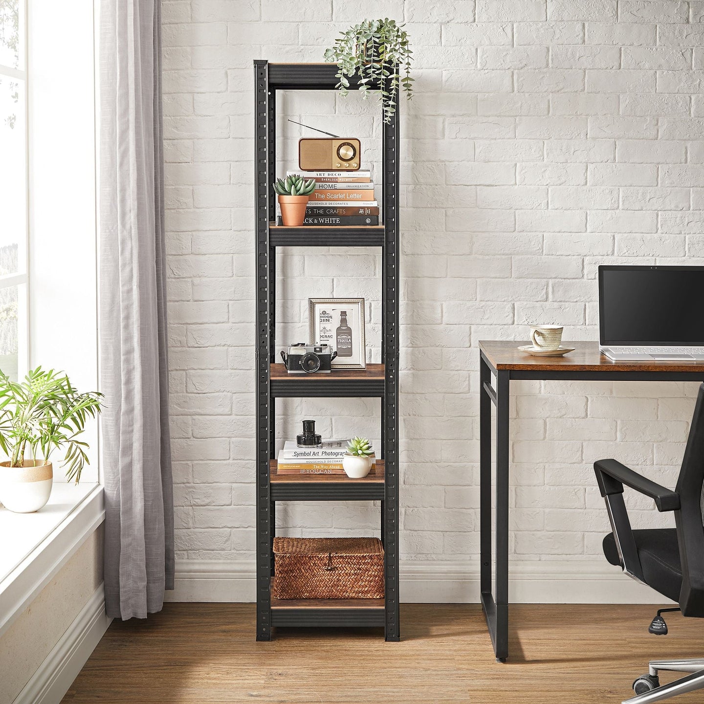 5-Tier Shelving Unit - 400 kg Load Capacity - Steel - Rustic Brown and Black