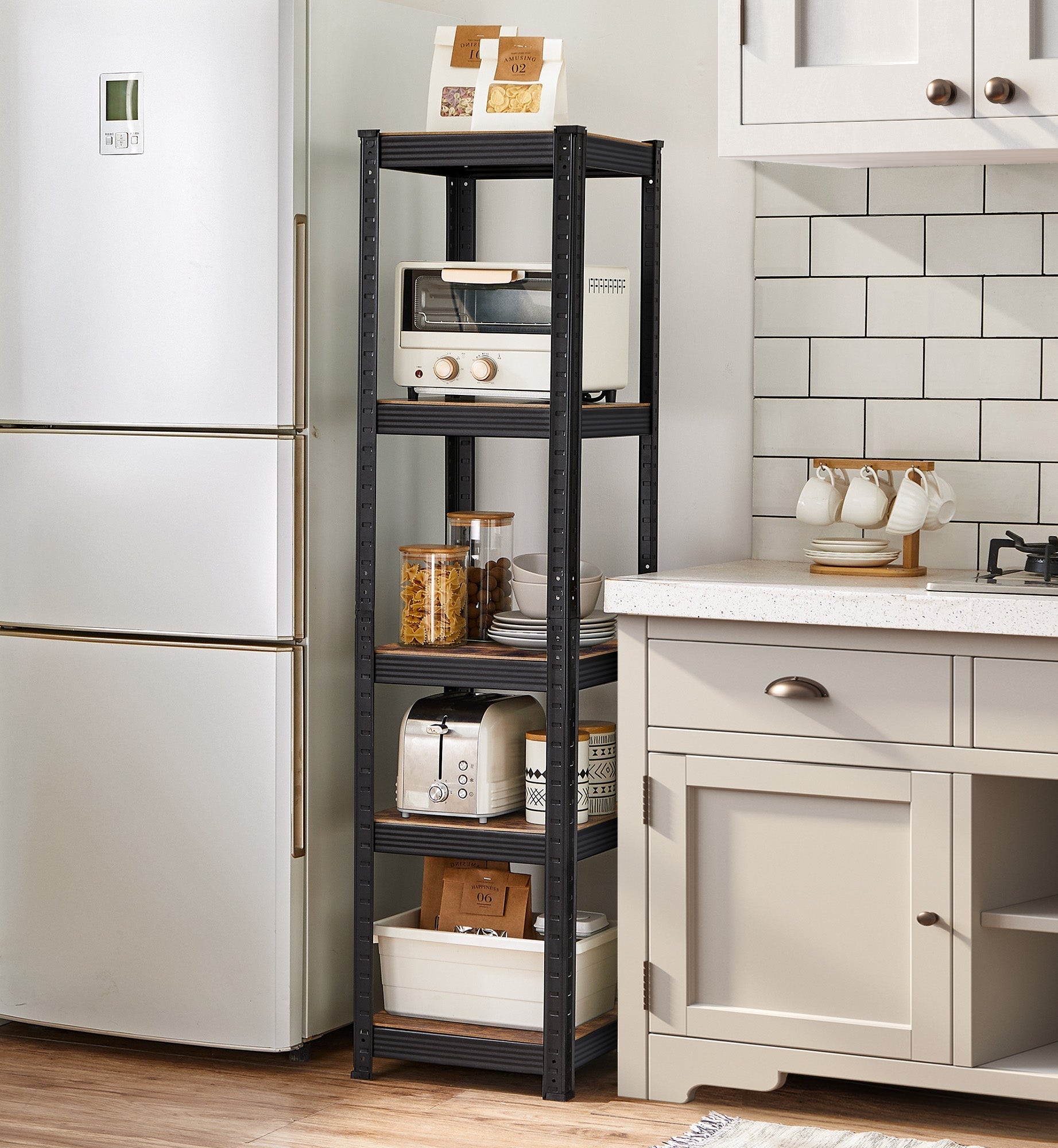 5-Tier Shelving Unit - 400 kg Load Capacity - Steel - Rustic Brown and Black