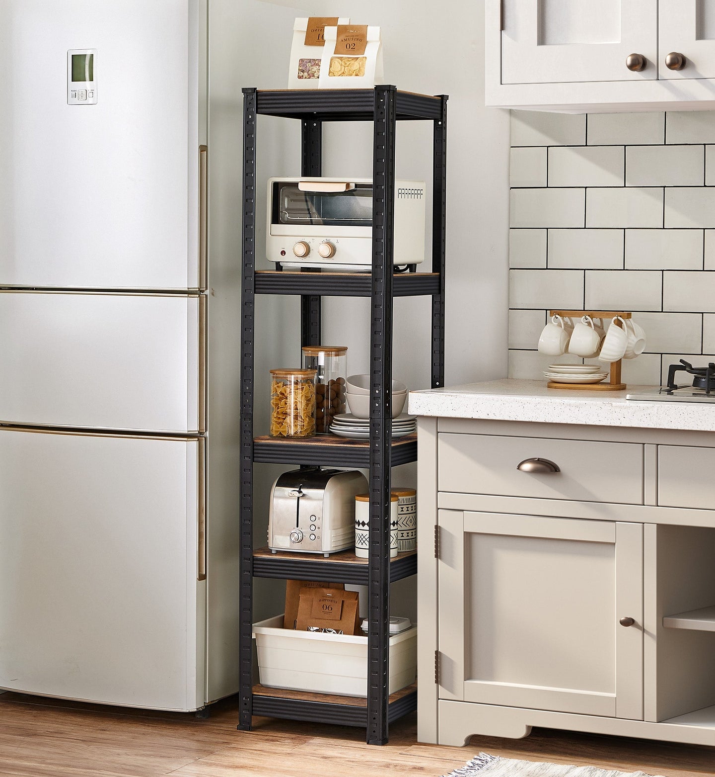 5-Tier Shelving Unit - 400 kg Load Capacity - Steel - Rustic Brown and Black