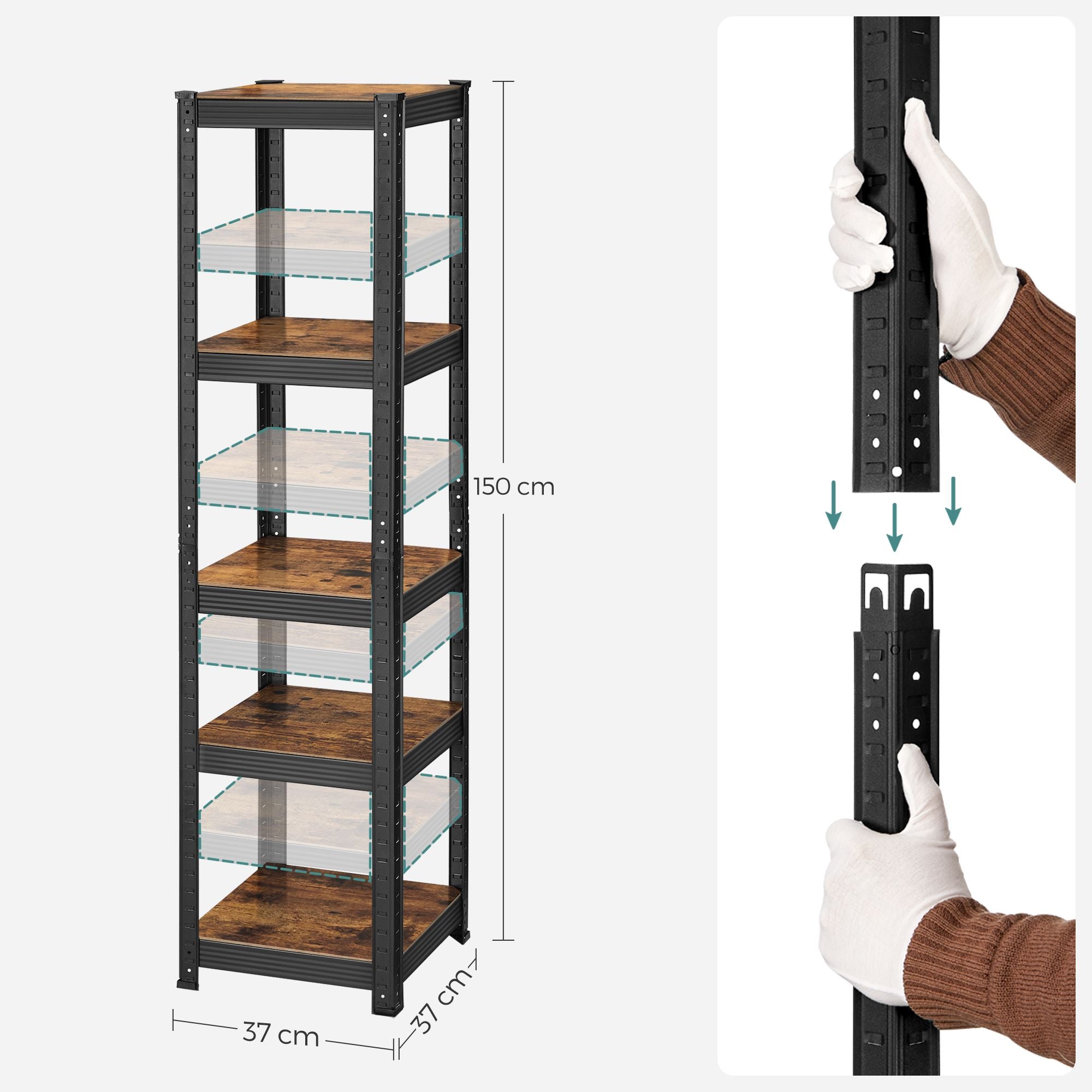 5-Tier Shelving Unit - 400 kg Load Capacity - Steel - Rustic Brown and Black