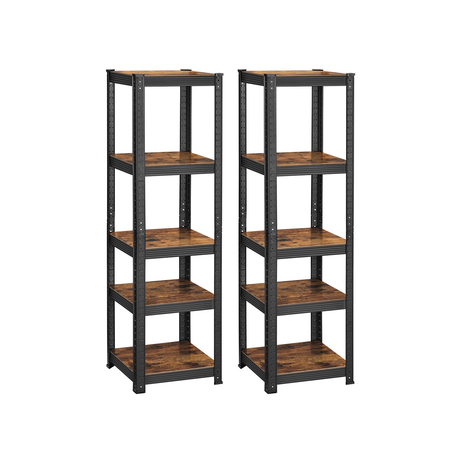 Set of 2 Industrial Shelving Units - Particle Board - Rustic Brown and Black - Adjustable Storage with 400 kg Load Capacity