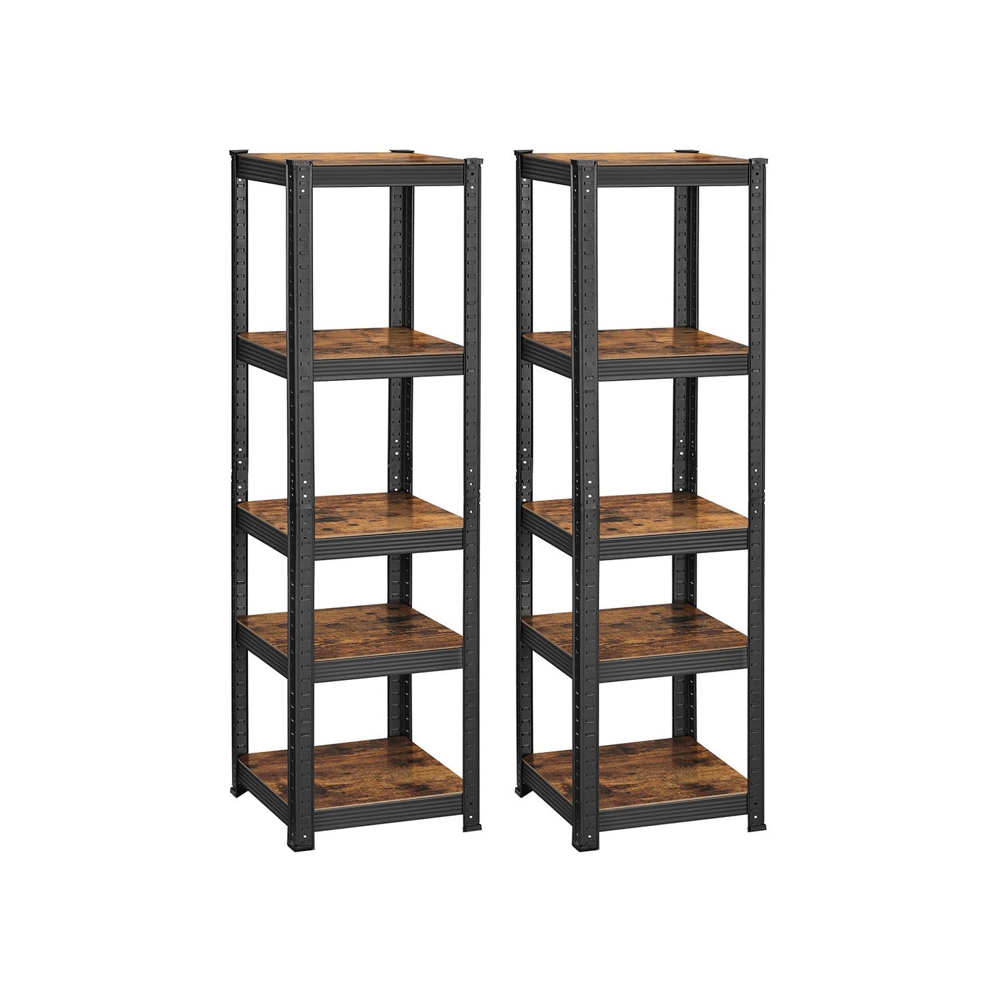 Set of 2 Industrial Shelving Units - Particle Board - Rustic Brown and Black - Adjustable Storage with 400 kg Load Capacity