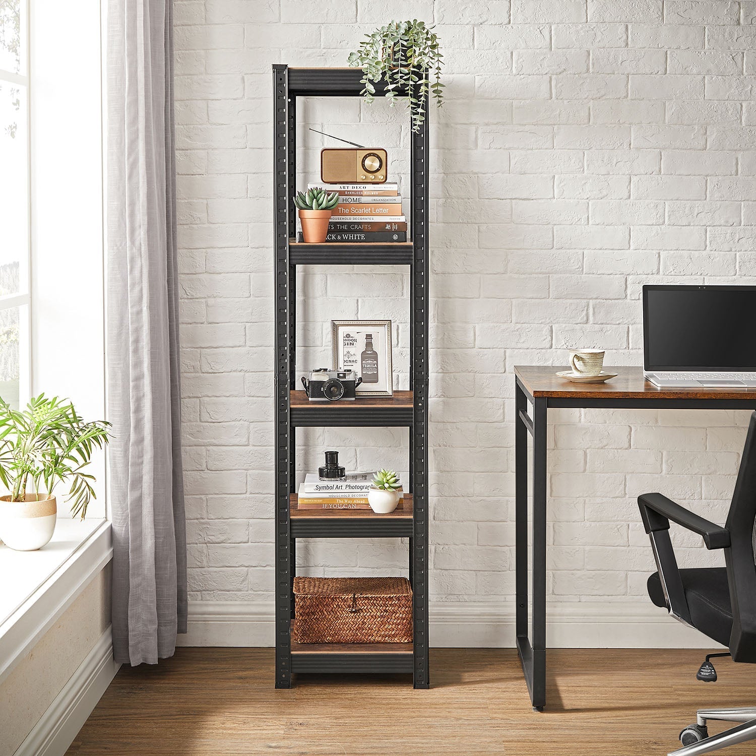 Set of 2 Industrial Shelving Units - Particle Board - Rustic Brown and Black - Adjustable Storage with 400 kg Load Capacity