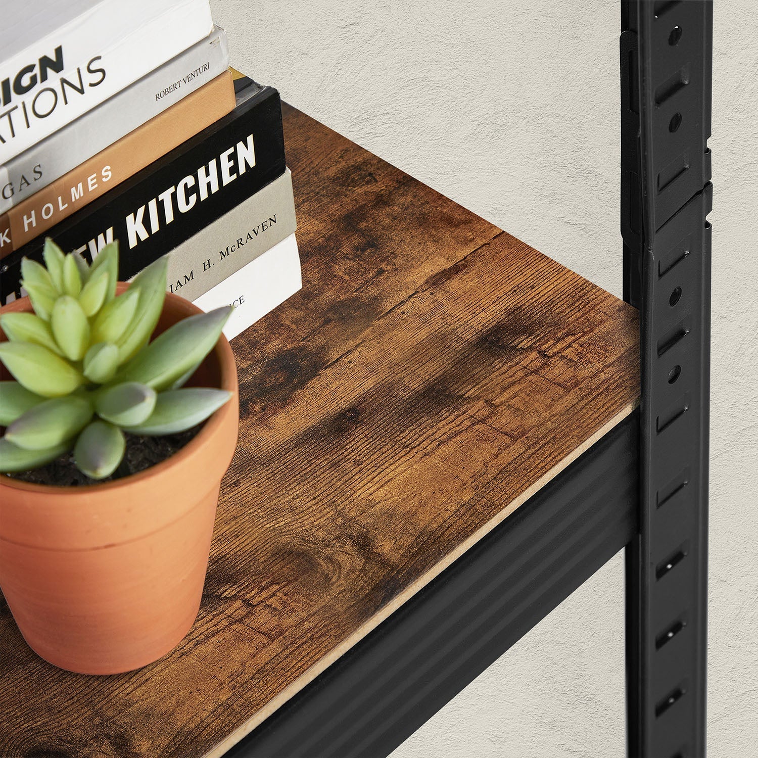 Set of 2 Industrial Shelving Units - Particle Board - Rustic Brown and Black - Adjustable Storage with 400 kg Load Capacity