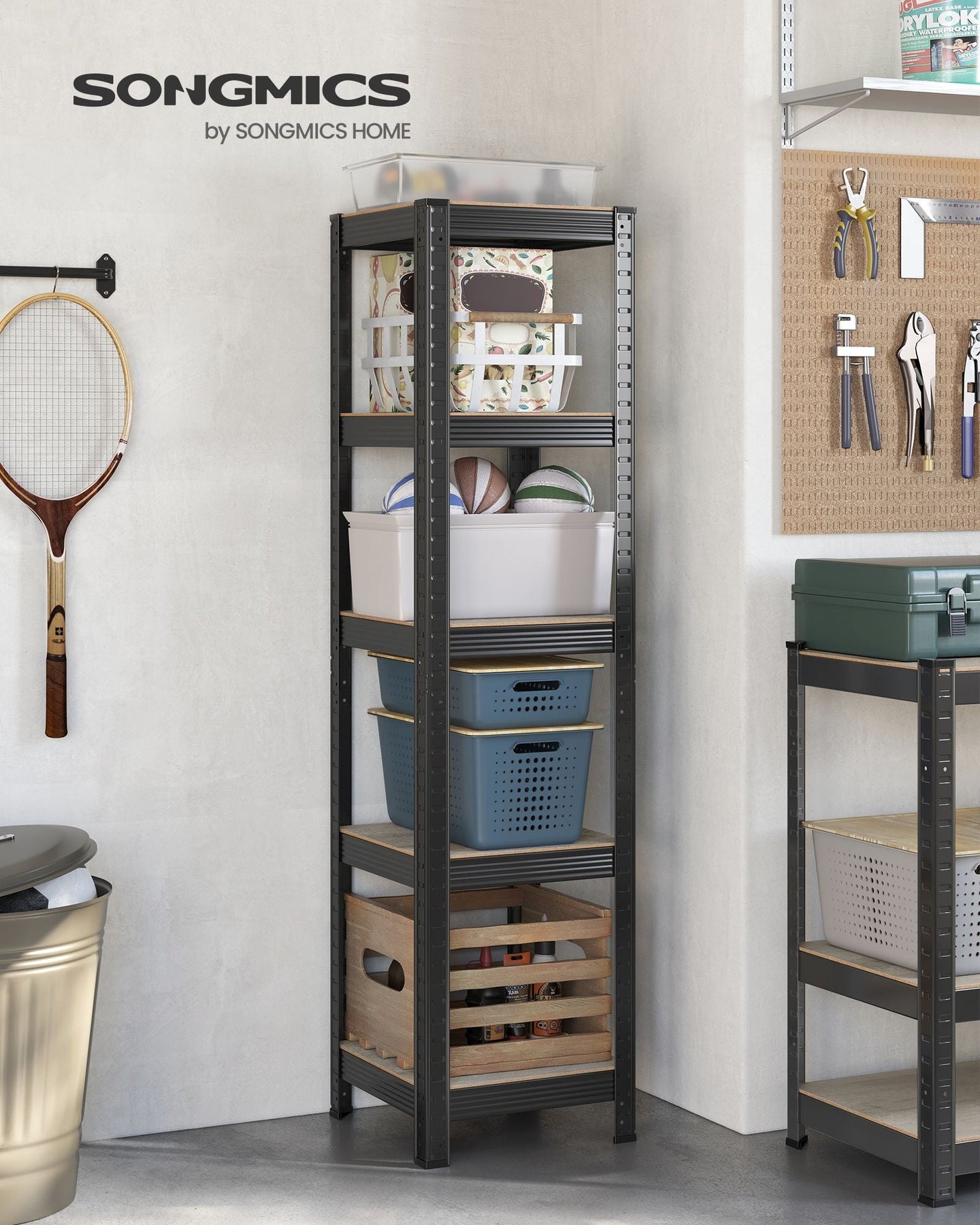 Shelving Unit - Metal - Greige and Black - Adjustable Storage with 400 kg Load Capacity